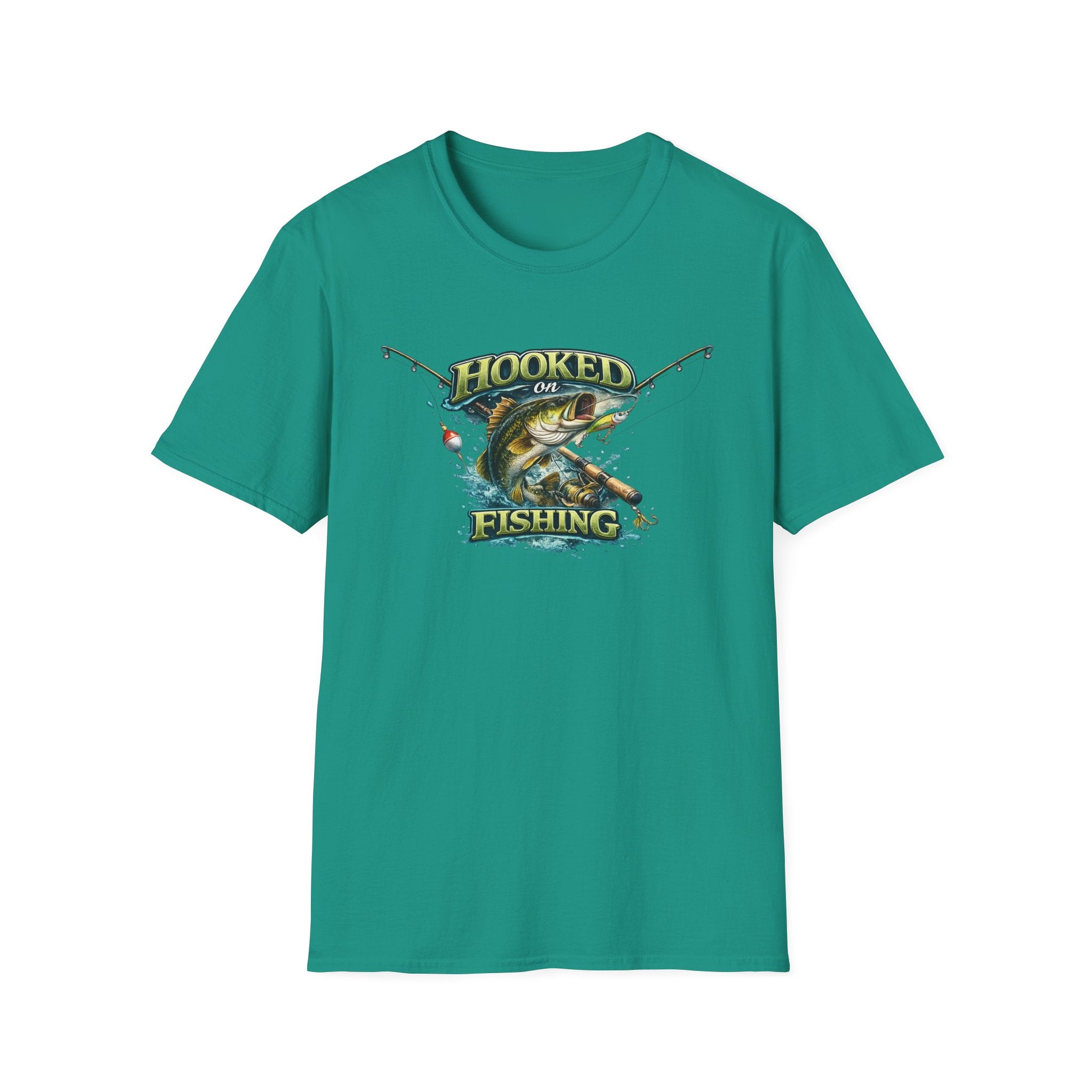 Hooked on Fishing T-Shirt Bass Fishing Graphic Tee for Anglers 8 colors 100% cotton