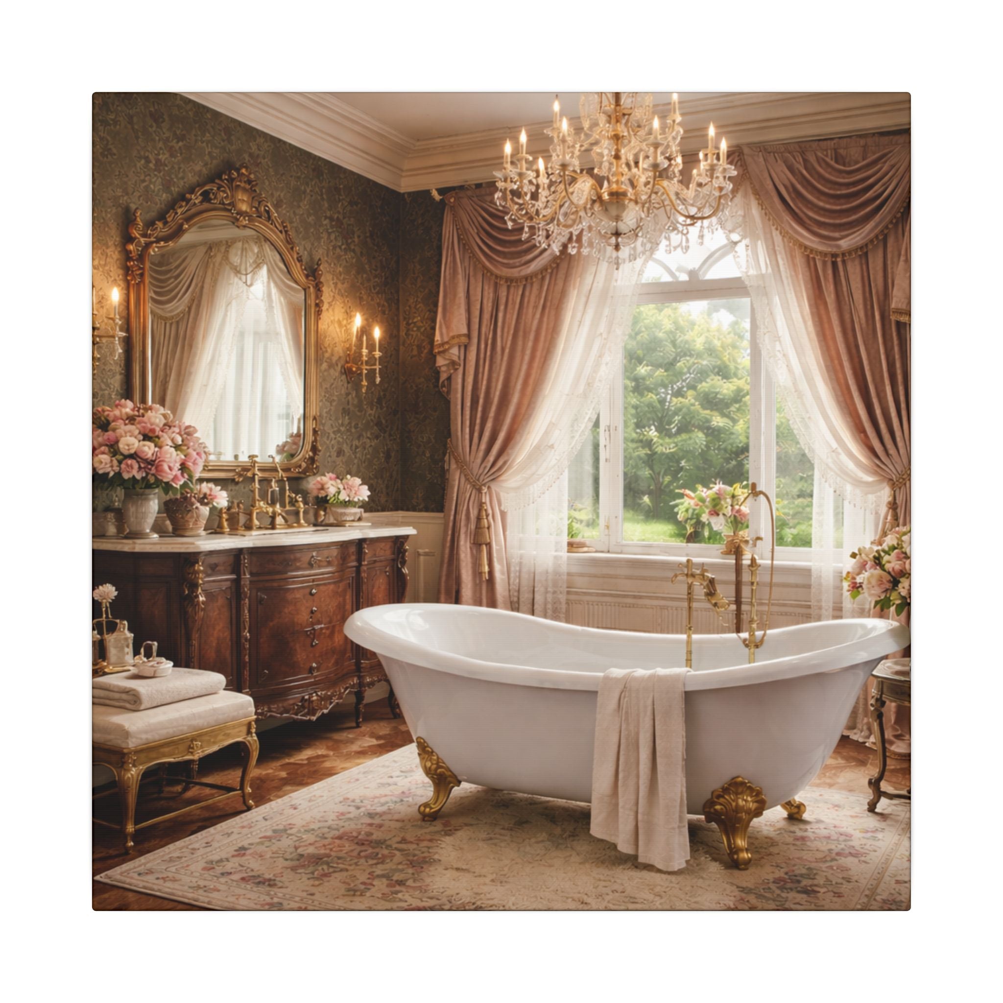 Victorian Clawfoot Tub Canvas Art Bathroom Decor Vintage Bathroom Wall Canvas Romantic Victorian Bath Artwork 16" x 16"