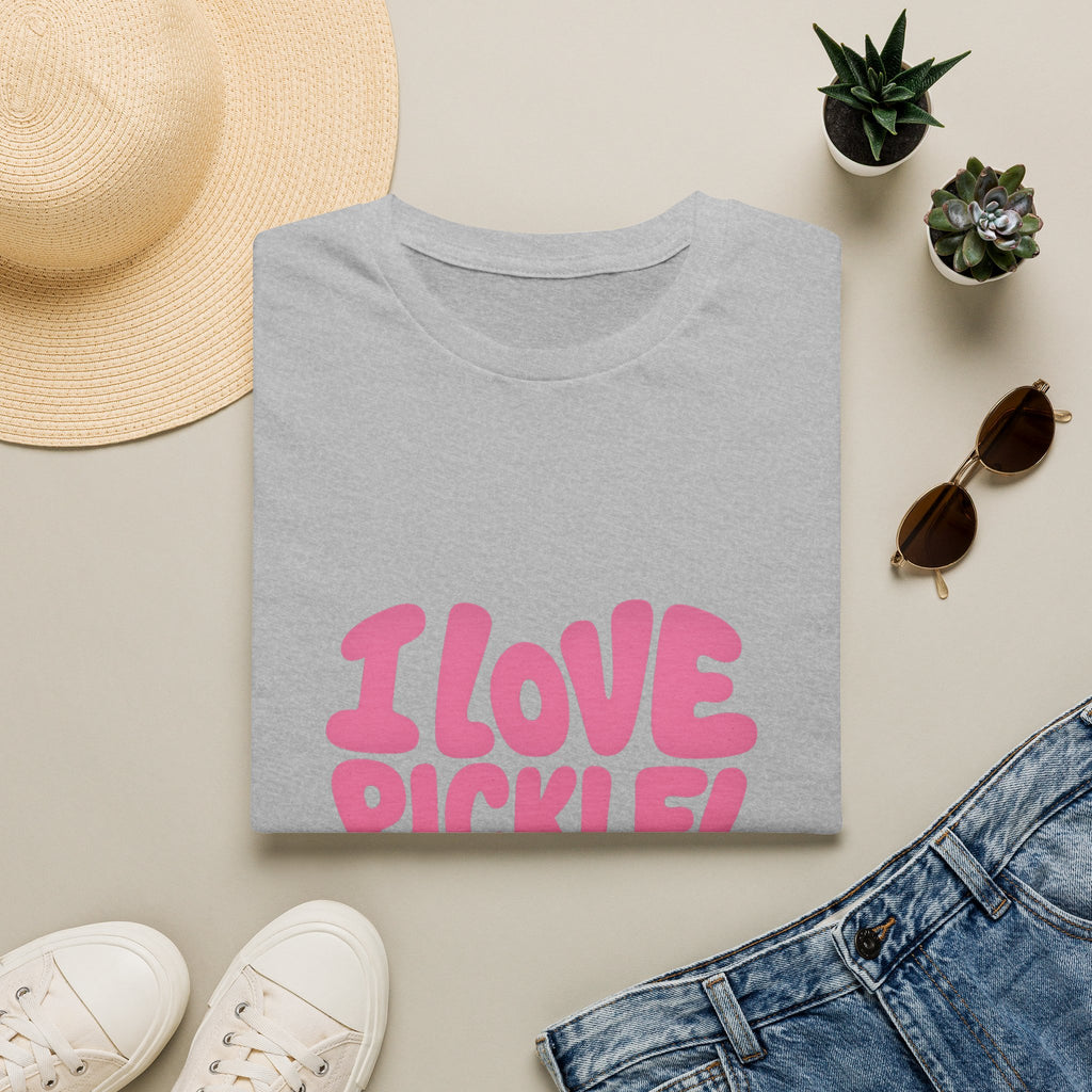 I Love Pickleball Heart Tee Cute Retro Bubble Letters T-Shirt for Pickleball Lovers 5 colors 100% cotton