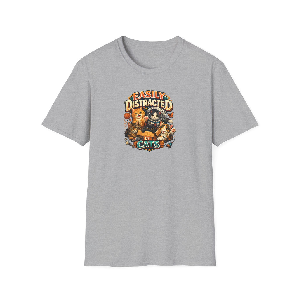 SatsandStripes.com Easily Distracted by Cats T-Shirt Cute Cat Lover Shirt Funny Cat Mom Tee Cozy Pet Lover Gift Grey