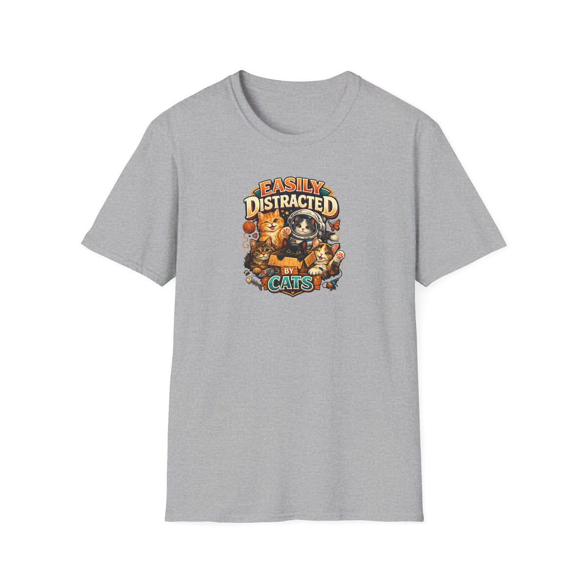 SatsandStripes.com Easily Distracted by Cats T-Shirt Cute Cat Lover Shirt Funny Cat Mom Tee Cozy Pet Lover Gift Grey