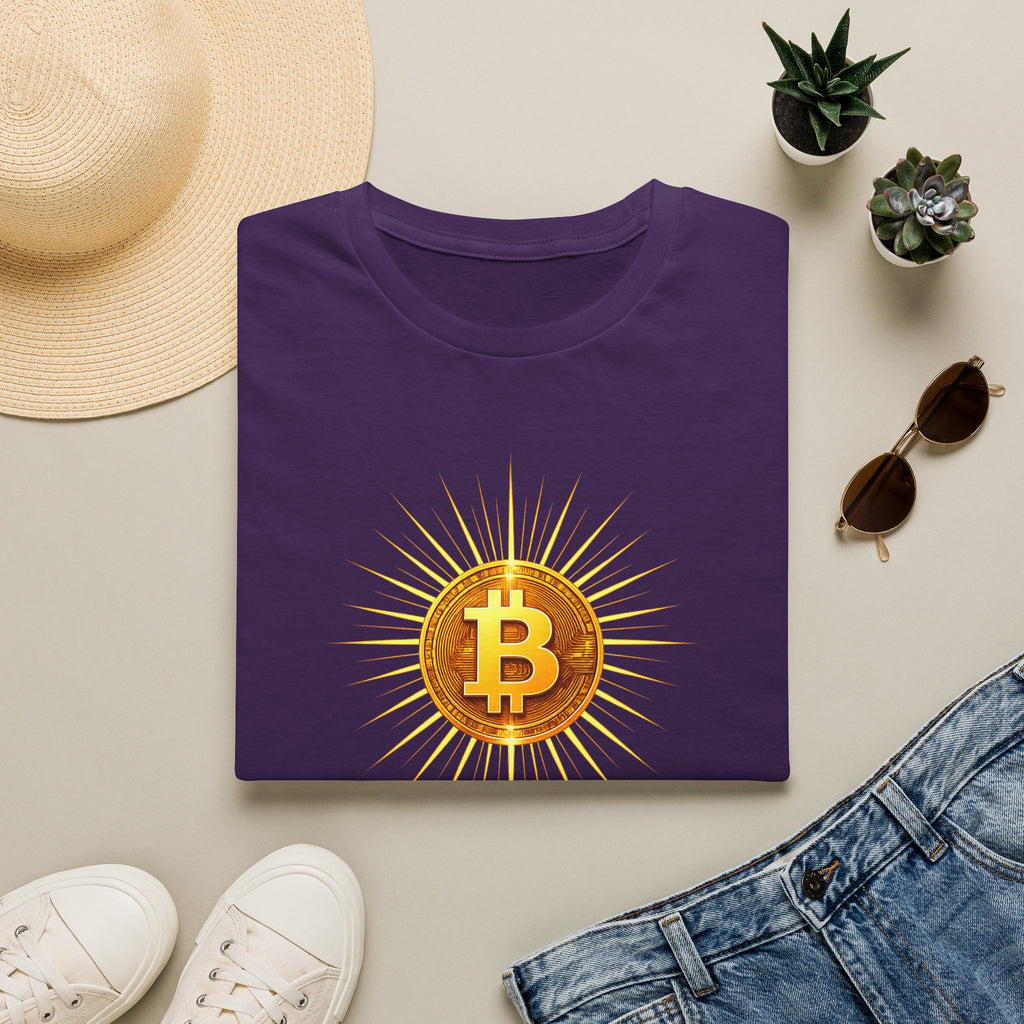 Sats and Stripes Bitcoin Sunburst Tee Where style meets conviction & the future burns bright Purple Folded
