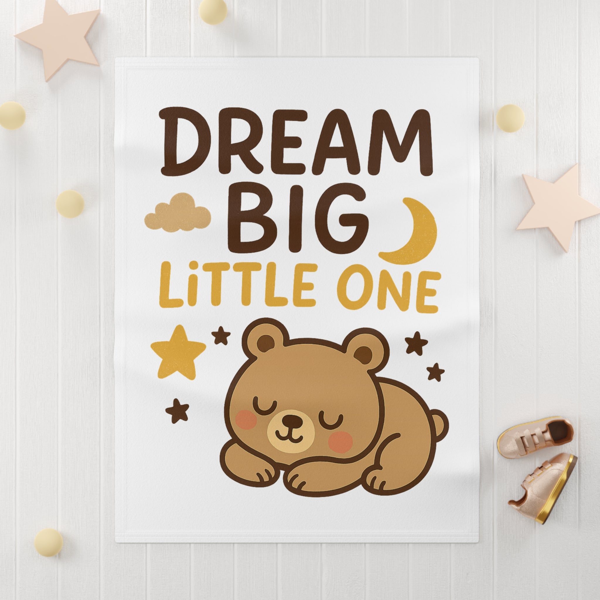 Dream Big Little One Baby Blanket Sleeping Bear Moon Stars Nursery Check out Matching Onesie