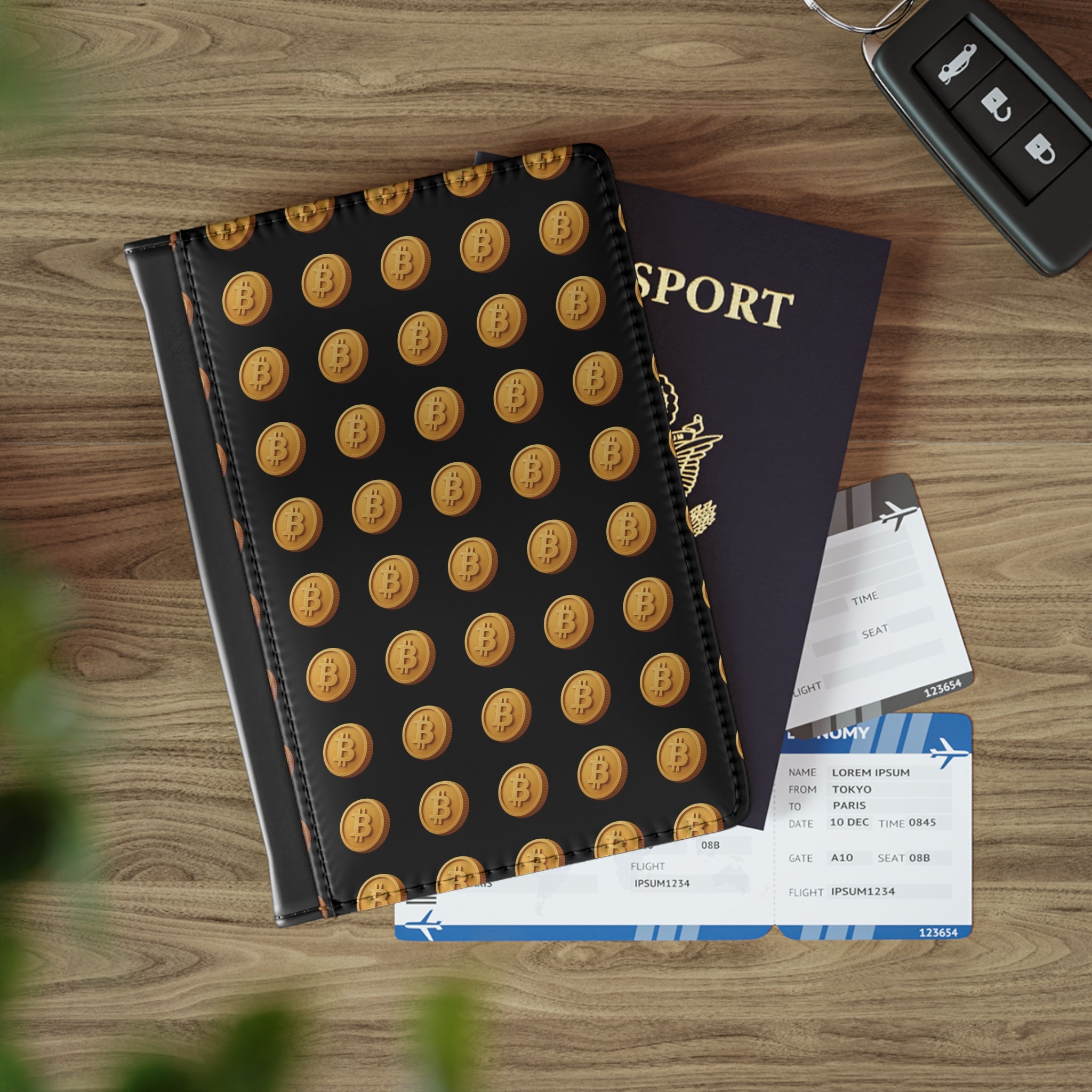 Bitcoin Design Travel Passport Cover RFID-Blocking Vegan PU Leather