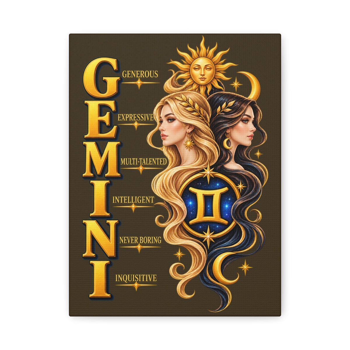 SatsandStripes.com Gemini Zodiac Canvas Wall Art – 9" x 12" Twin Astrology Décor, Celestial Birthday Gift