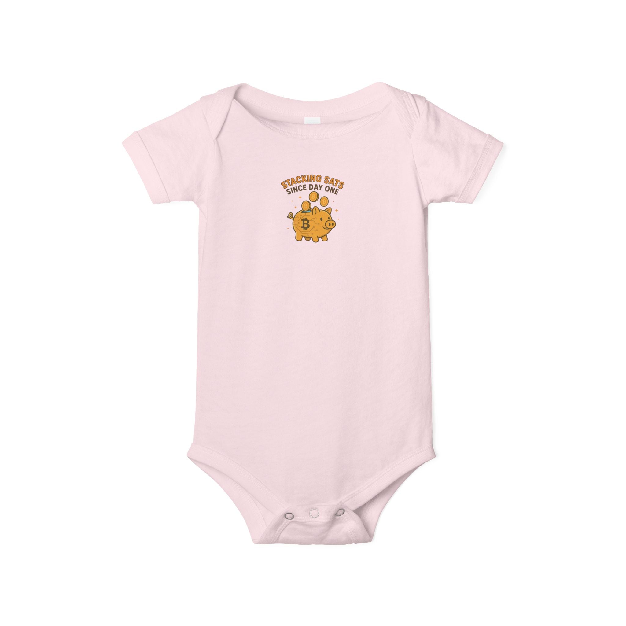 Bitcoin Baby Onesie Stacking Sats Since Day One Cute Crypto Piggy Bank Bodysuit 6 colors 100% cotton