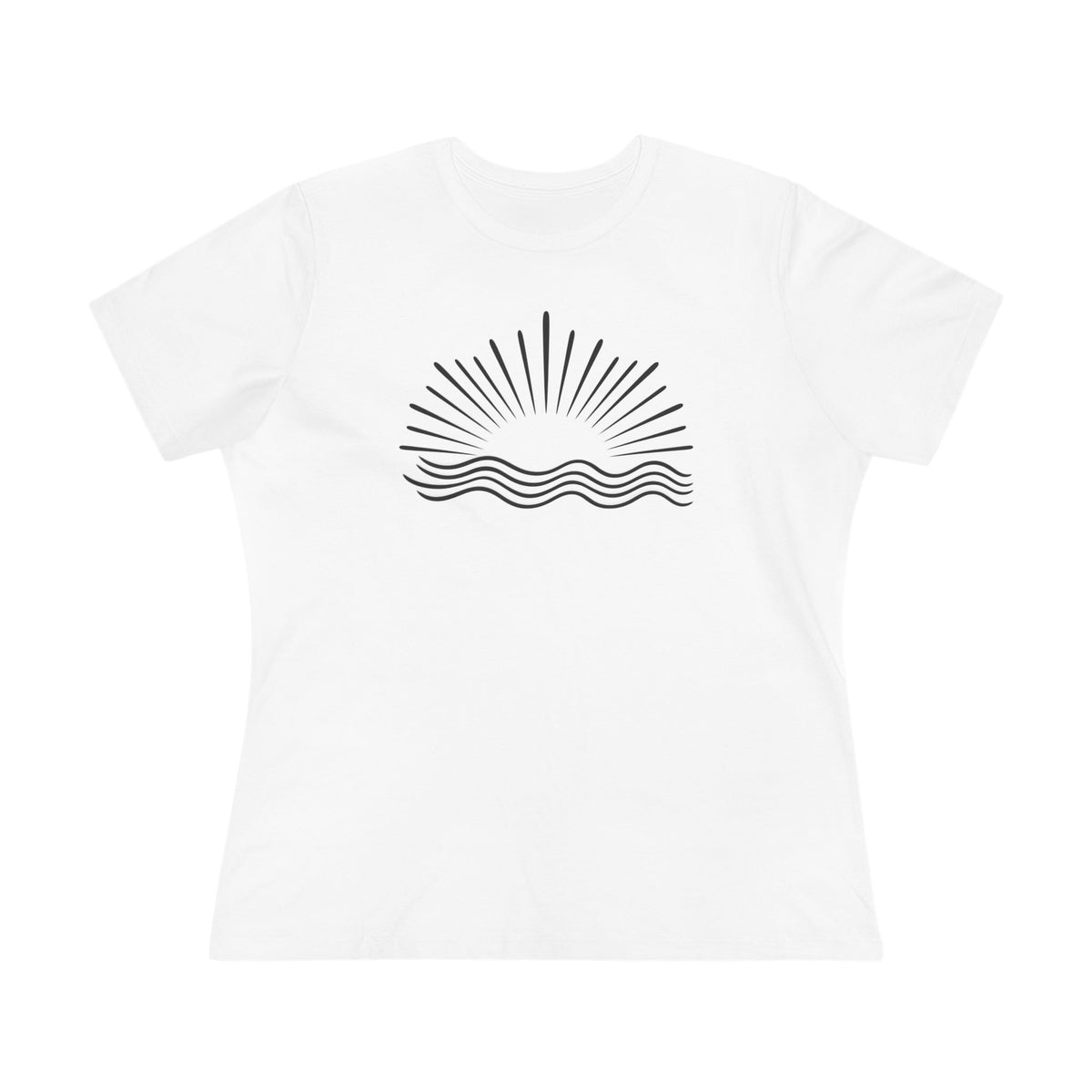 SatsandStripes.com Women’s Minimalist Sun & Waves T-Shirt – Relaxed Fit Cotton Beach Tee White