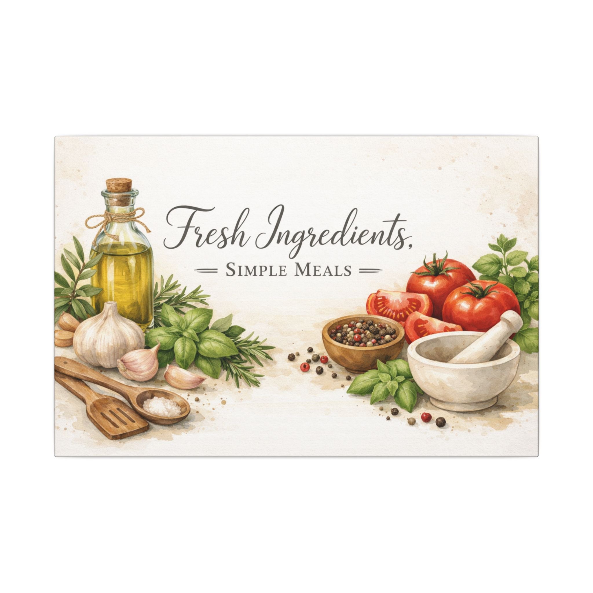 Fresh Ingredients Simple Meals Kitchen Wall Art Kitchen Decor Herb & Olive Oil Kitchen Print Cooking Quote Canvas 18 x 12