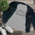 SatsandStripes.com Women’s Minimalist Sun & Waves T-Shirt – Relaxed Fit Cotton Beach Tee Grey with Jean Jacket