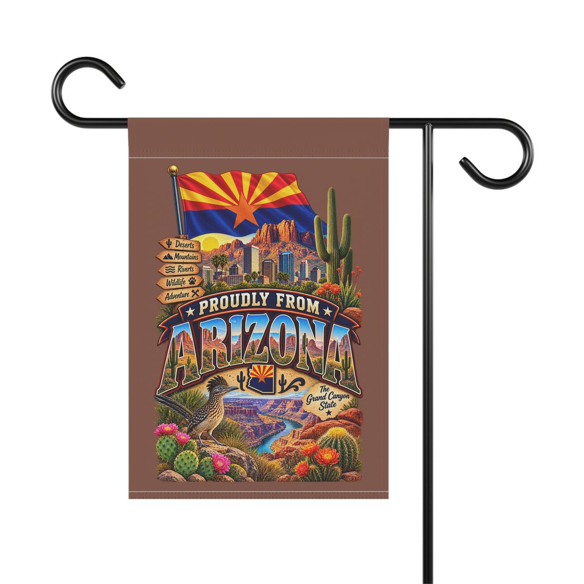 SatsandStripes.com Proudly From Arizona Garden Flag 12 x 18 – Grand Canyon State Desert, Cactus & Roadrunner Yard Decor