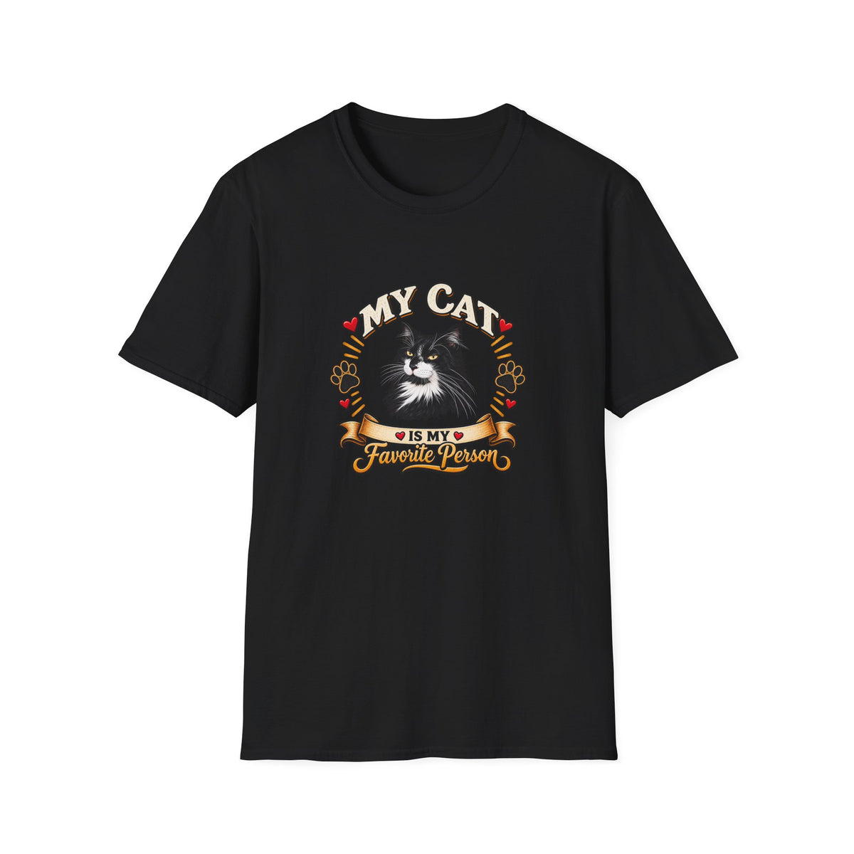 SatsandStripes.com My Cat Is My Favorite Person Personalized Softstyle® T-Shirt – Custom Pet Photo Cat Lover Shirt Version 2 Black