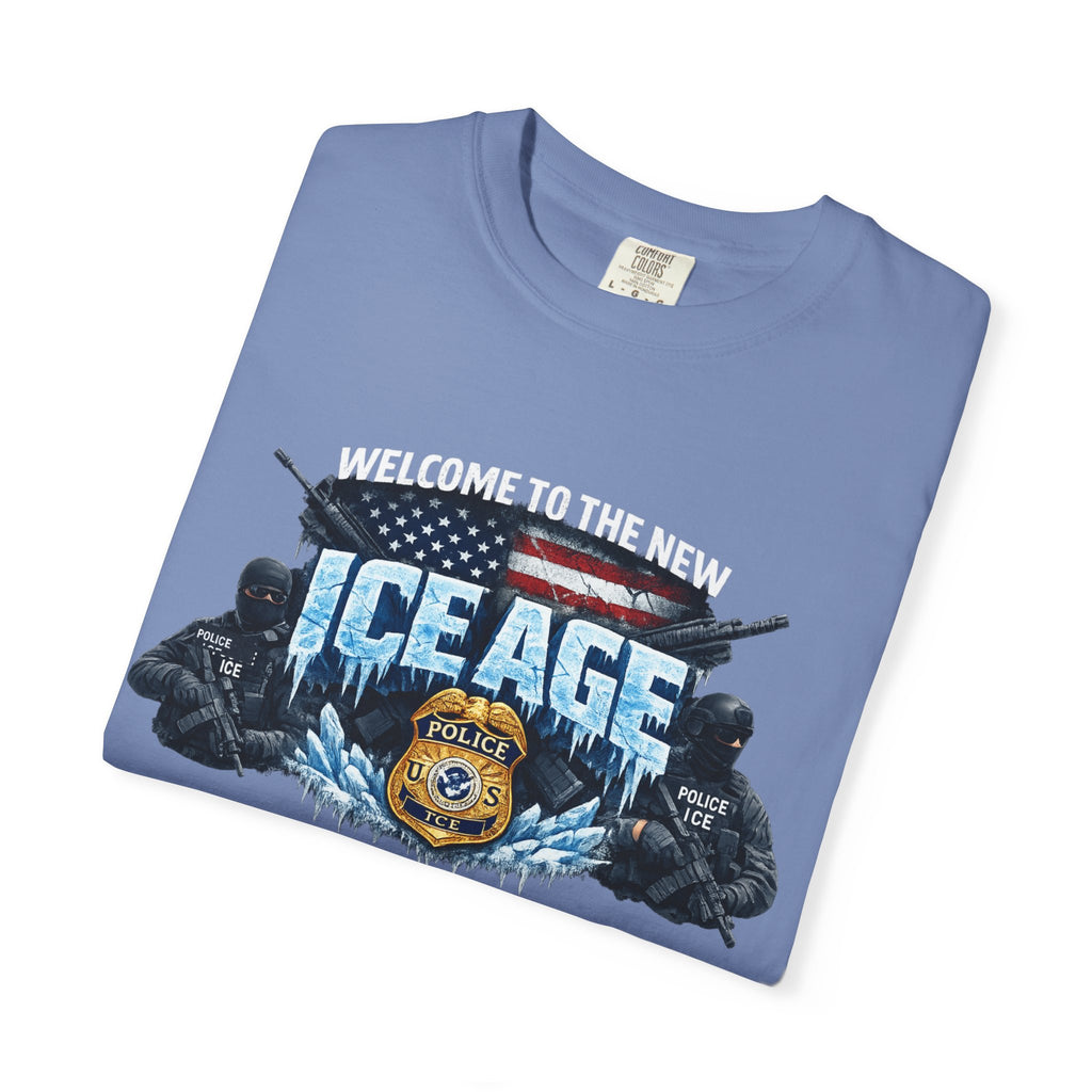 SatsandStripes.com Welcome to the New ICE Age T-Shirt Pro Law Enforcement Shirt Patriotic Tactical Tee Police Support Apparel Blue Folded