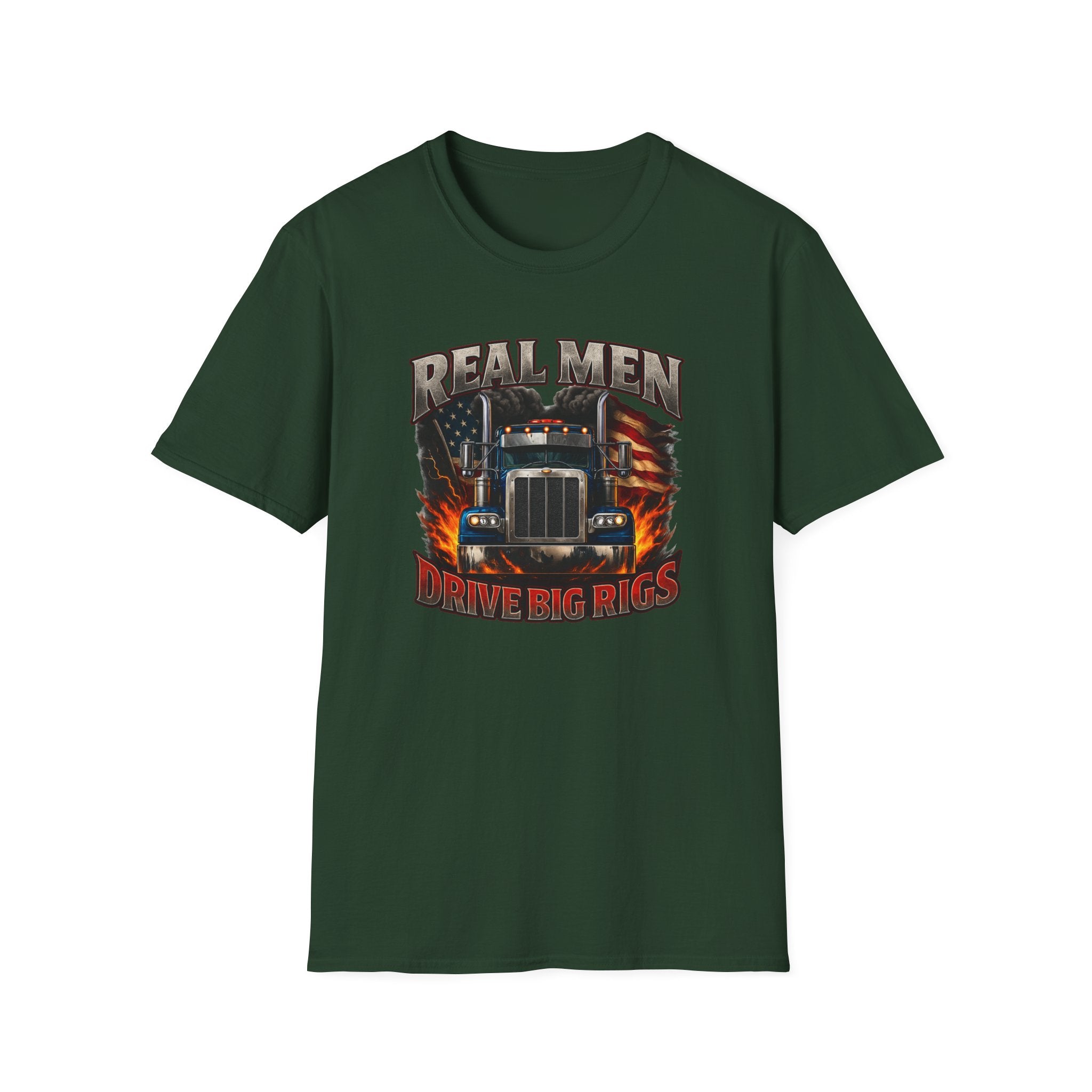 Real Men Drive Big Rigs Trucker T-Shirt Patriotisches Sattelschlepper T-Shirt für Trucker Lustiges Trucker Geschenk 4 Farben 100% Baumwolle