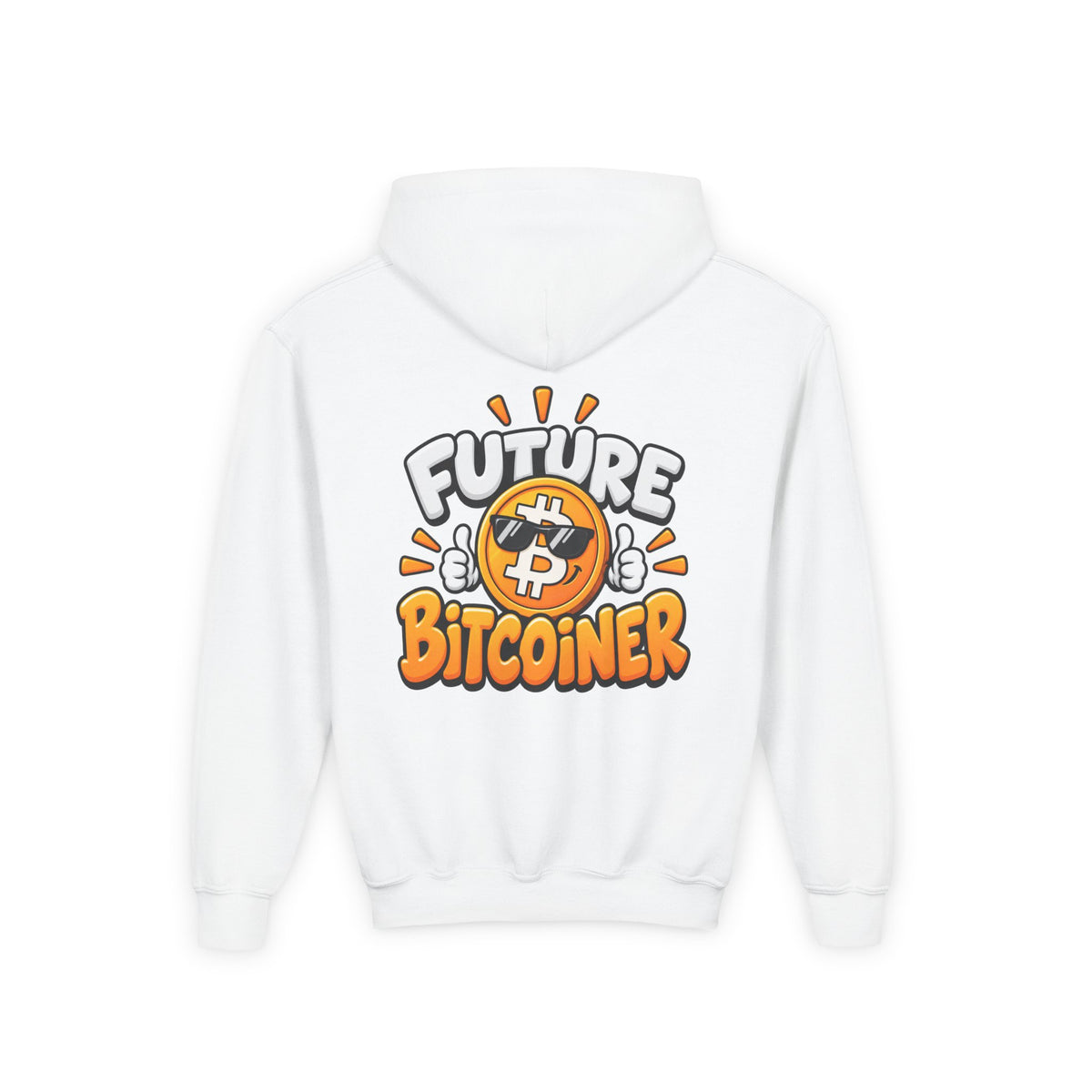 SatsandStripes.com Future Bitcoiner Youth Hoodie – Kids Bitcoin Sweatshirt White