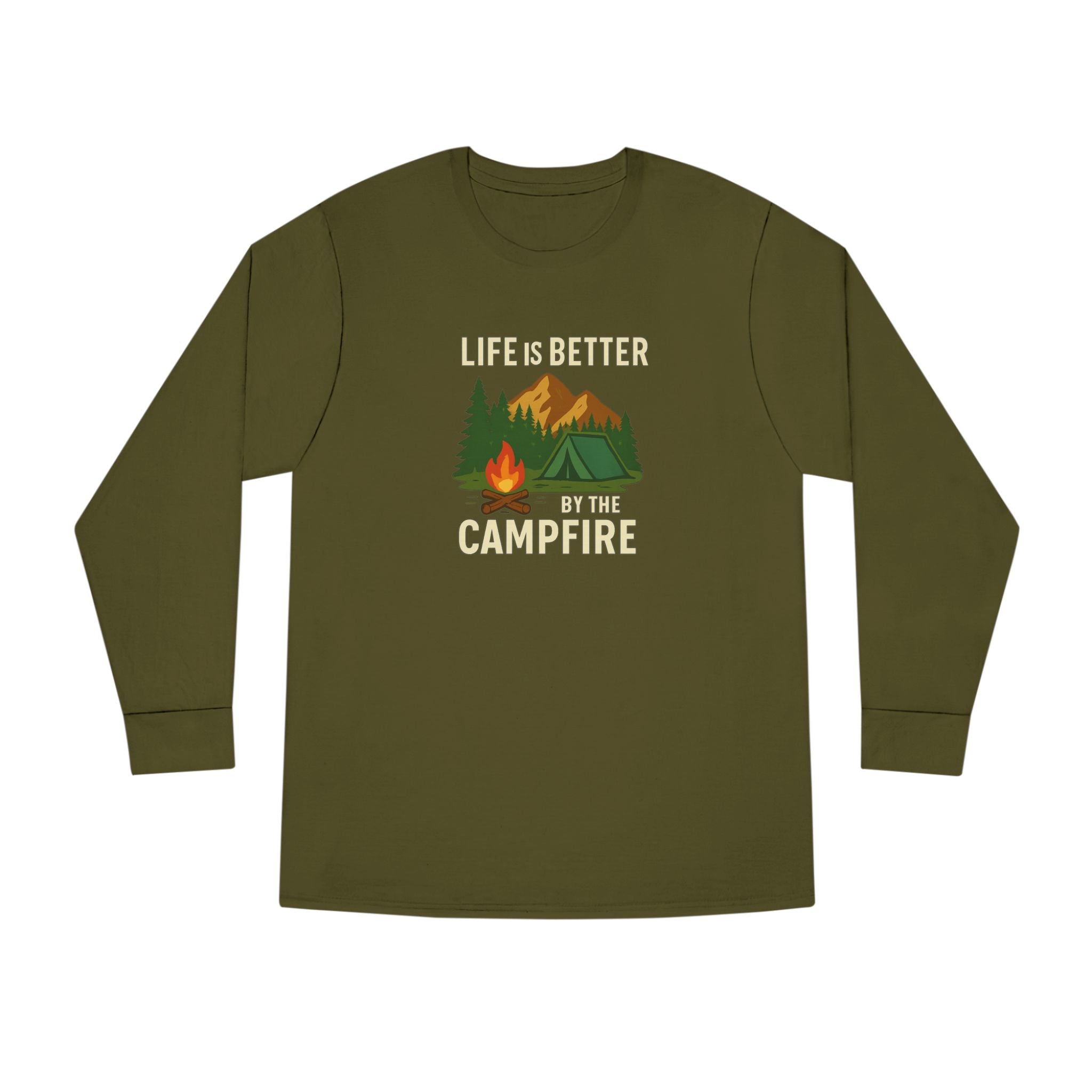 Life Is Better By The Campfire Long Sleeve Tee Camping Graphic Nature Shirt 5 colors 100% cotton