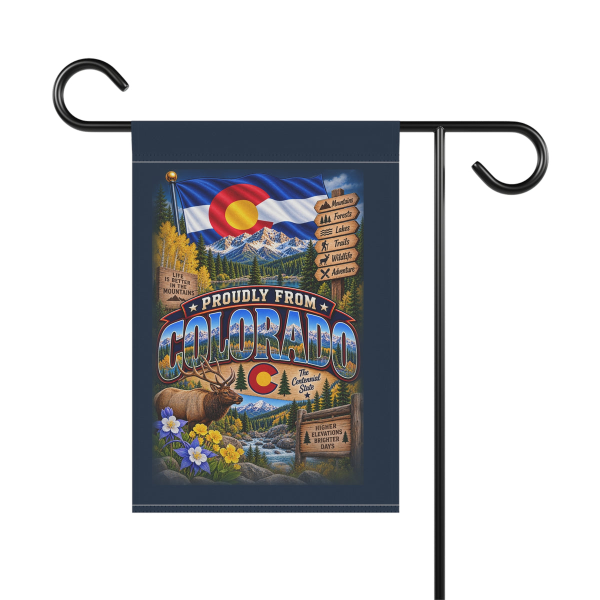 SatsandStripes.com Proudly From Colorado 12 x 18 Garden Flag – Rocky Mountains, Elk & Centennial State Yard Decor
