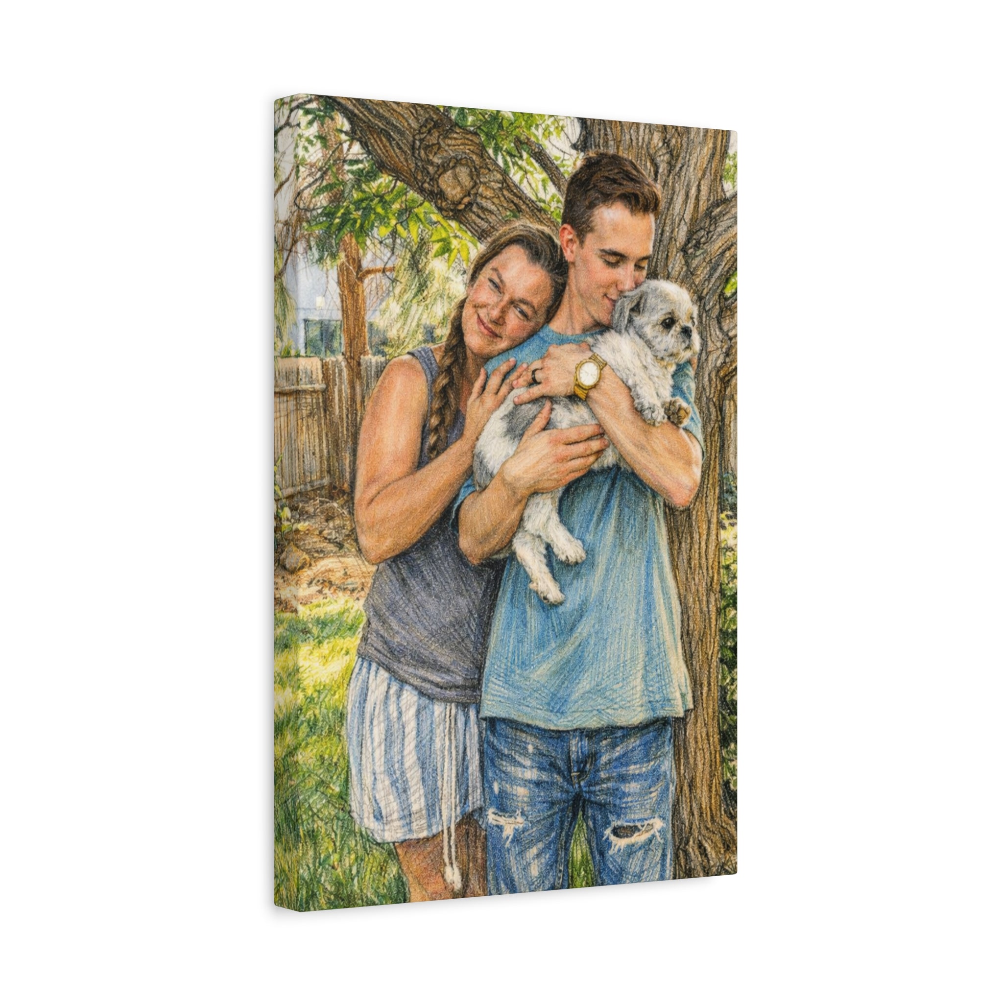 SatsandStripes.com Custom Mother Son Dog Portrait Colored Sketch Family Pet Painting Personalized Memorial or Gift Art Print 12 x 18