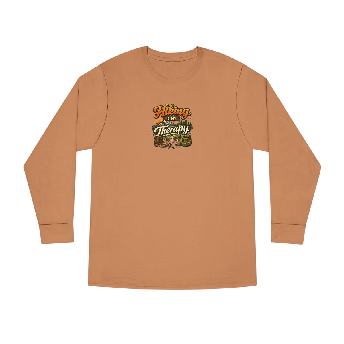 Women's Hiking Is My Therapy Long Sleeve Shirt Funny Hiking Tee Outdoor Nature Lover Gift Camping Trail Top 7 colors 100% cotton