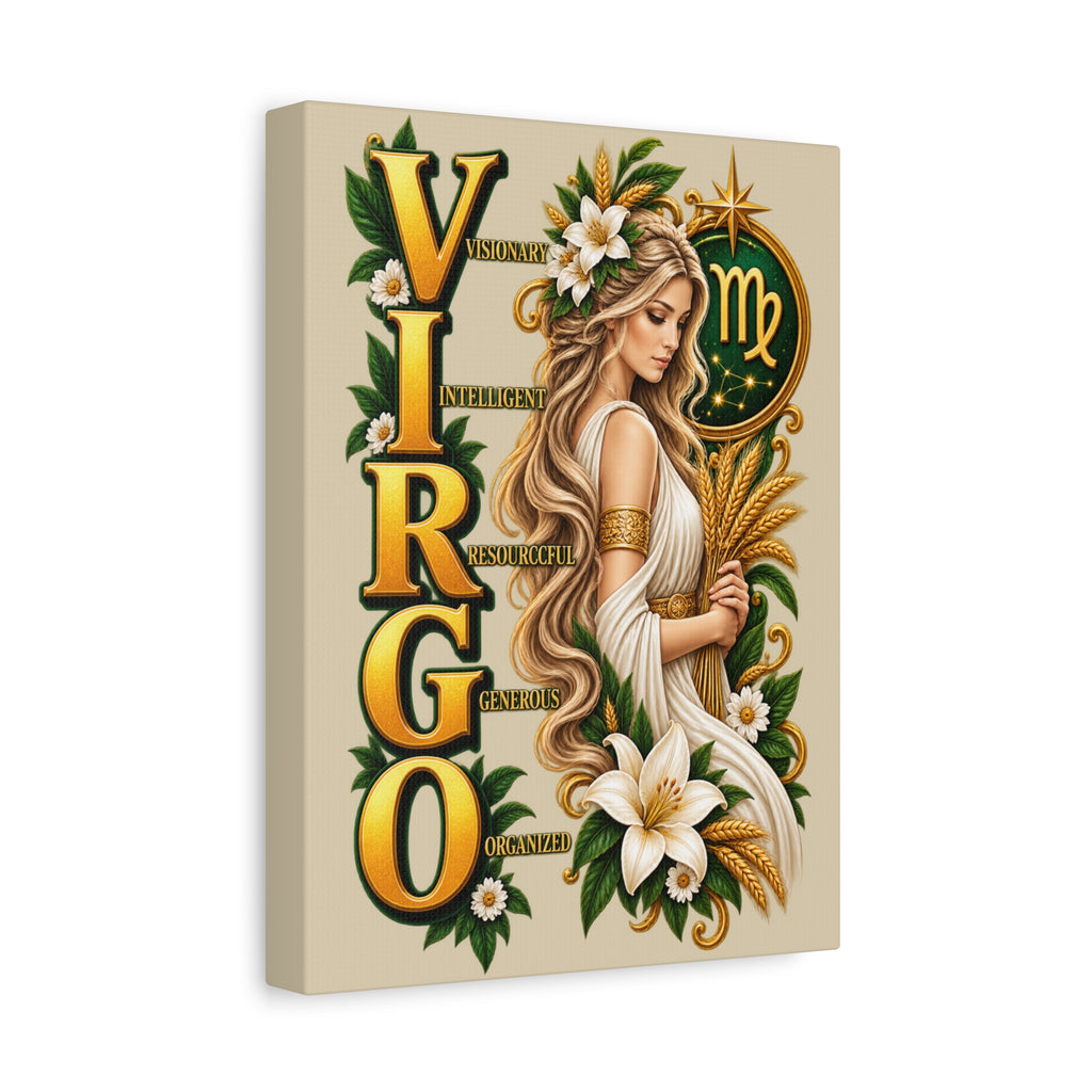 SatsandStripes.com Virgo Zodiac Canvas Wall Art – 9" x 12" Elegant Astrology Décor, Earth Sign Birthday Gift
