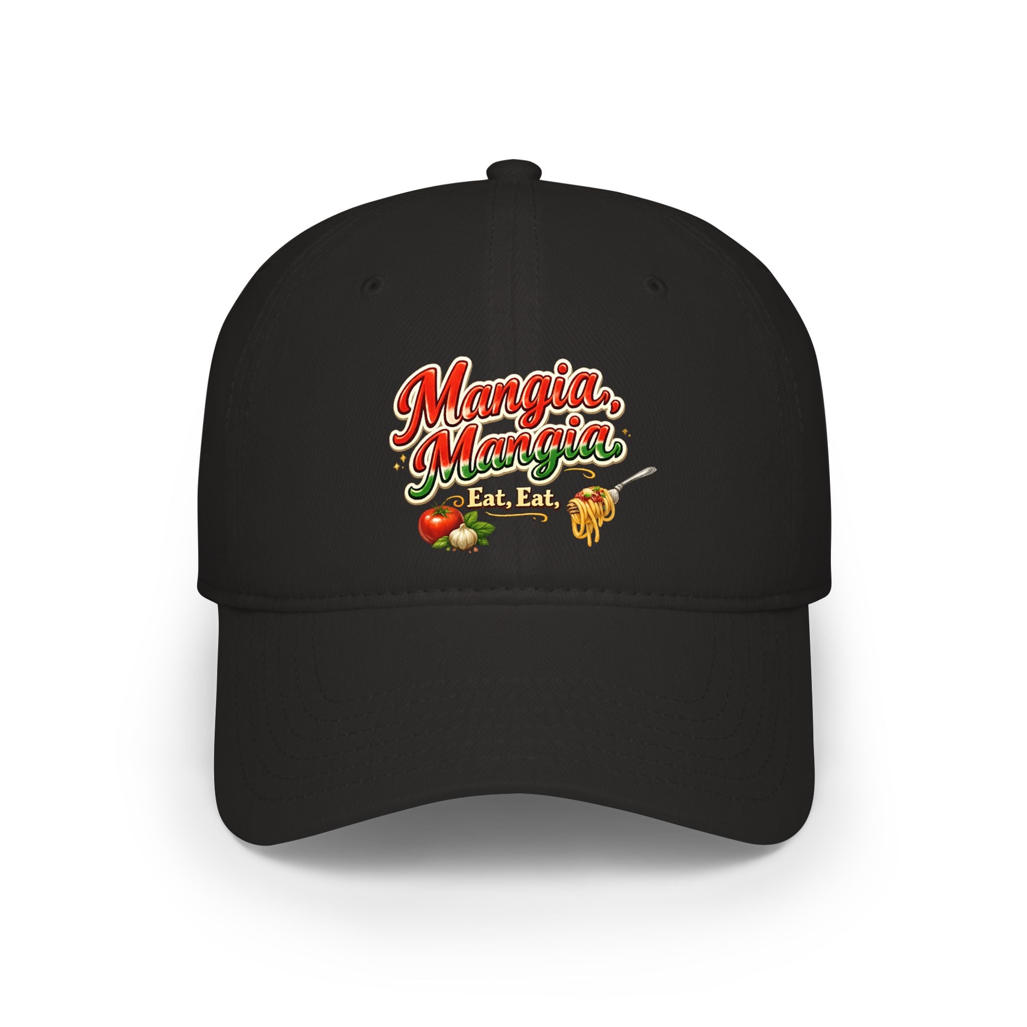 Mangia Mangia, Eat Eat Hat Italian Food Baseball Cap Funny Italian Gift Pasta Lover Foodie Hat 7 colors 100% cotton