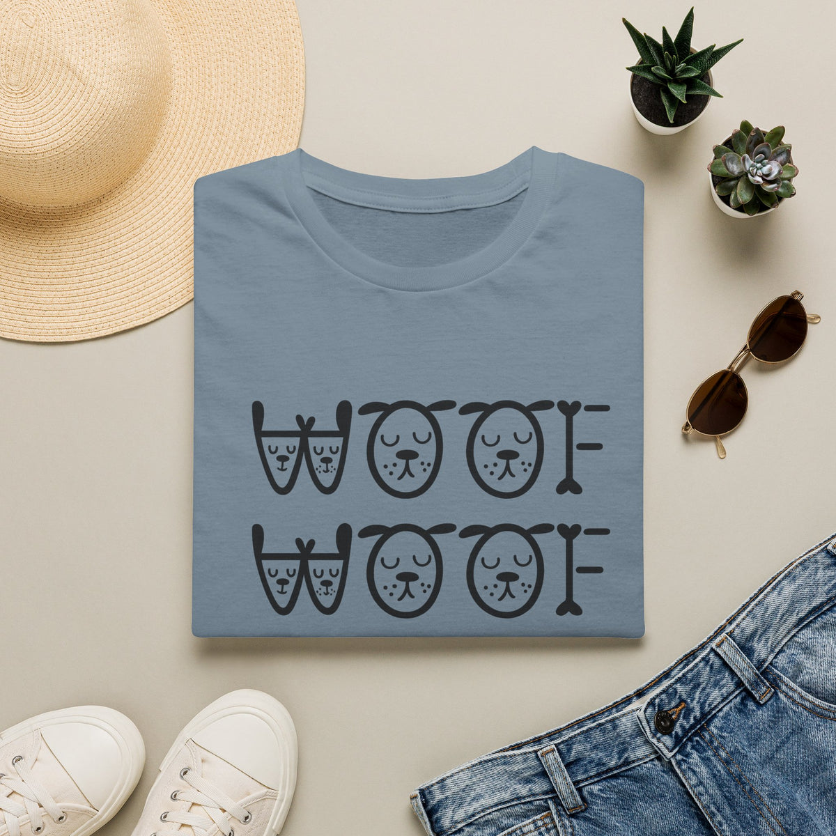 SatsandStripes.com Woof Woof Dog Lover Shirt Cute Dog T-Shirt Dog Owner Gift Stone Blue