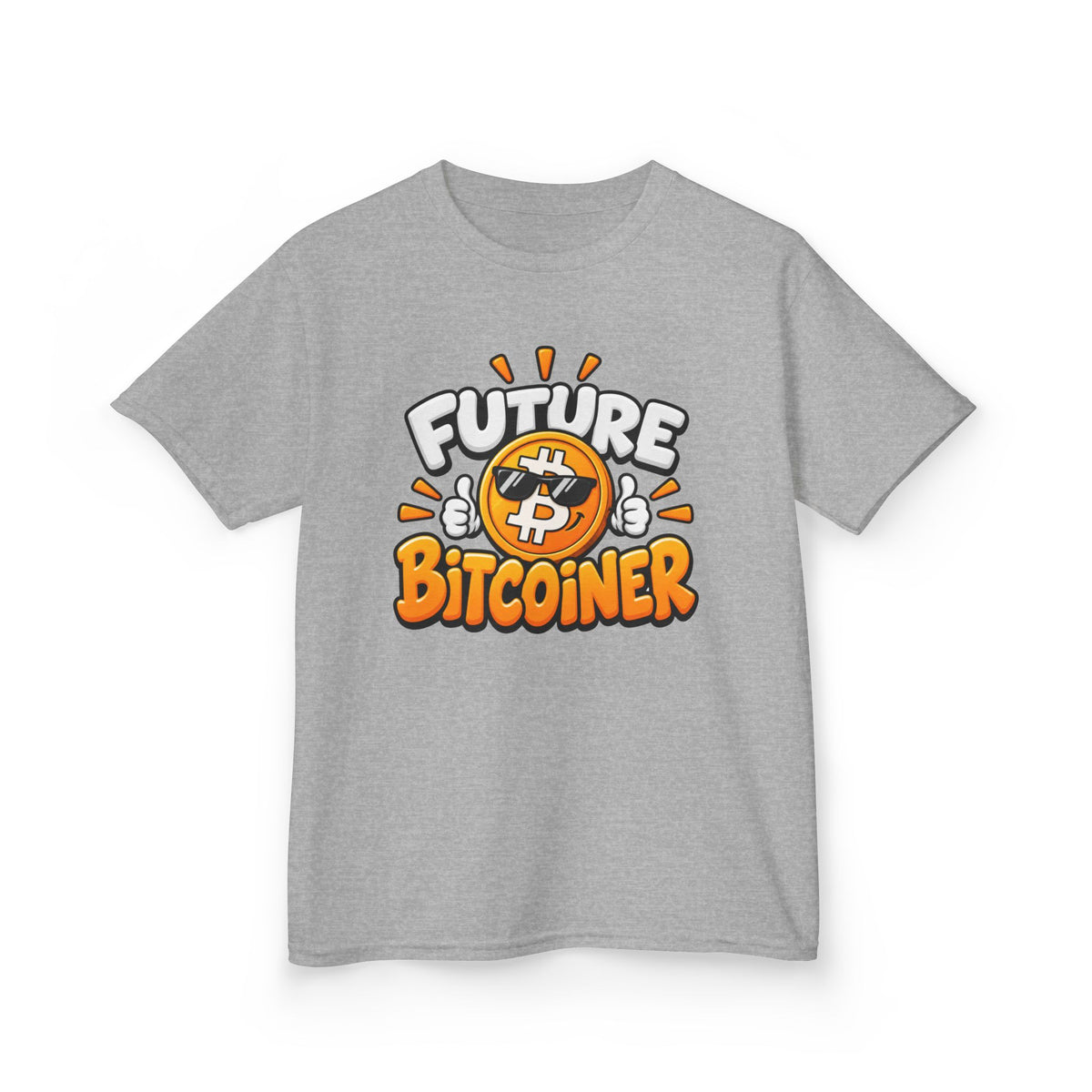 SatsandStripes.com Future Bitcoiner Youth T-Shirt – Kids Bitcoin Graphic Tee Grey