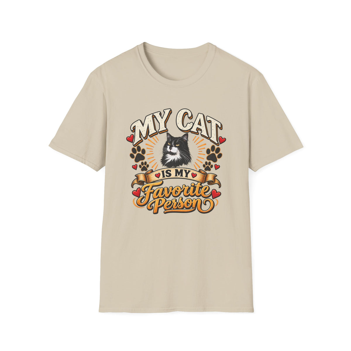 SatsandStripes.com My Cat Is My Favorite Person Personalized Softstyle® T-Shirt – Custom Pet Photo Cat Lover Shirt Sand