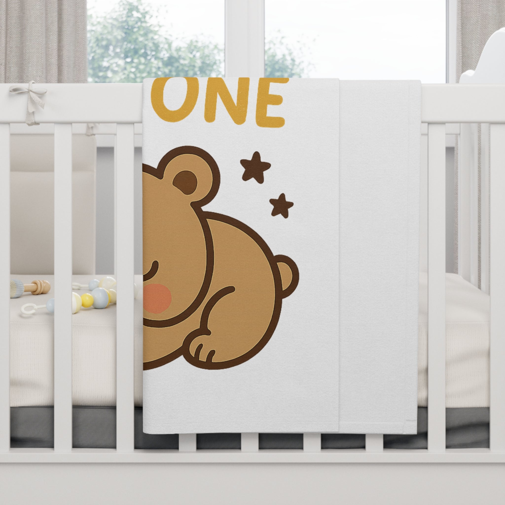 Dream Big Little One Baby Blanket Sleeping Bear Moon Stars Nursery Check out Matching Onesie