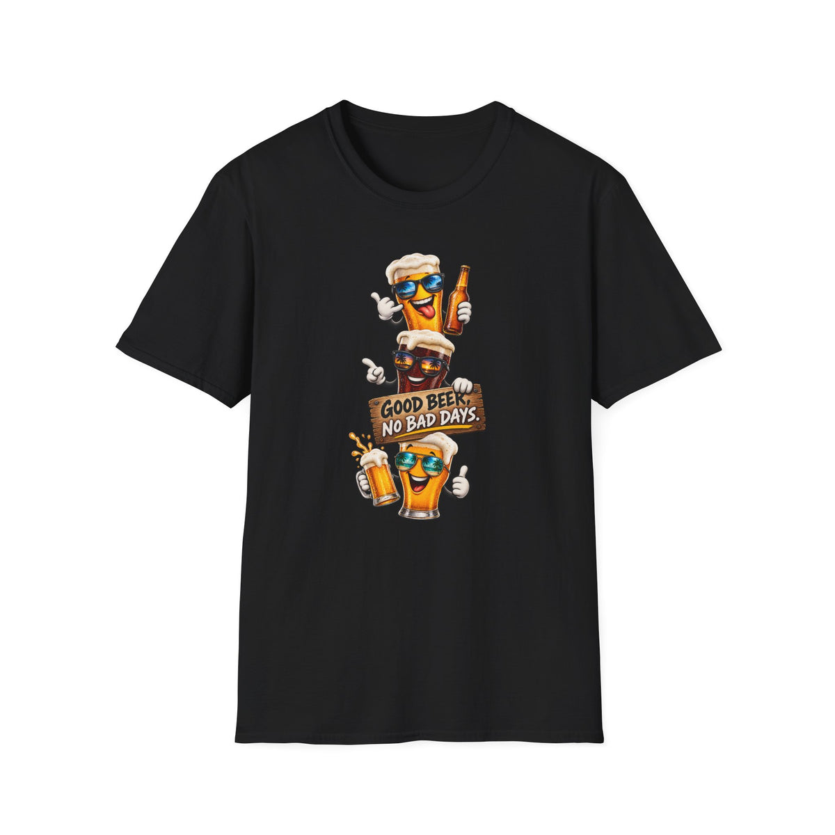 Satsandtripes.com Good Beer No Bad Days T-Shirt – Funny Beer Lover Graphic Tee Black
