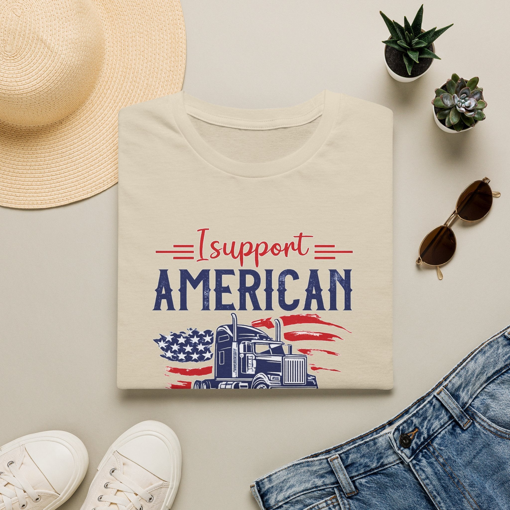 I Support American Truckers Shirt Trucker Wife Support Tee Patriotic Truck Apparel Proud Trucker Family Gift 5 colors 100% cotton