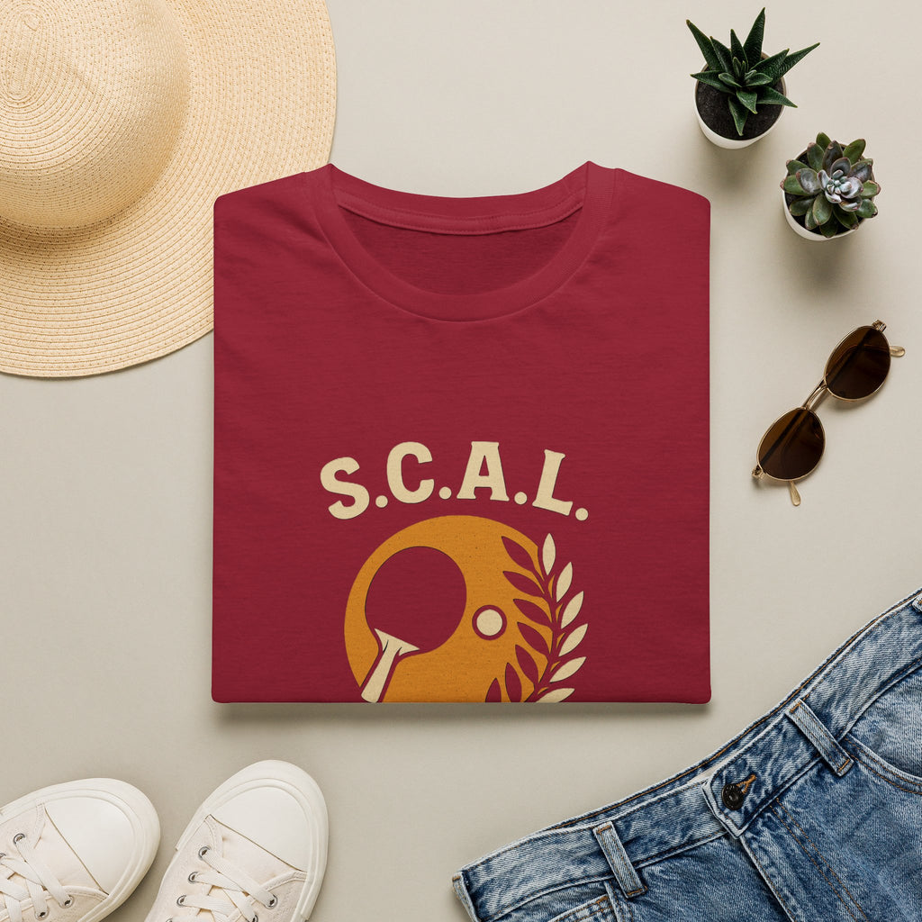 Sats and Stripes S.C.A.L. Table Tennis Club T-Shirt Custom made for Sun City Aliante Maroon Folded