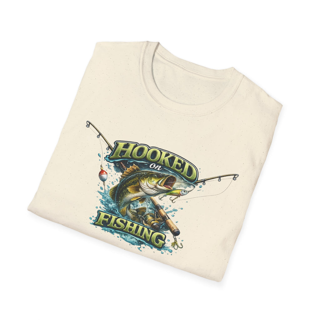 Hooked on Fishing T-Shirt Bass Fishing Graphic Tee for Anglers 8 colors 100% cotton