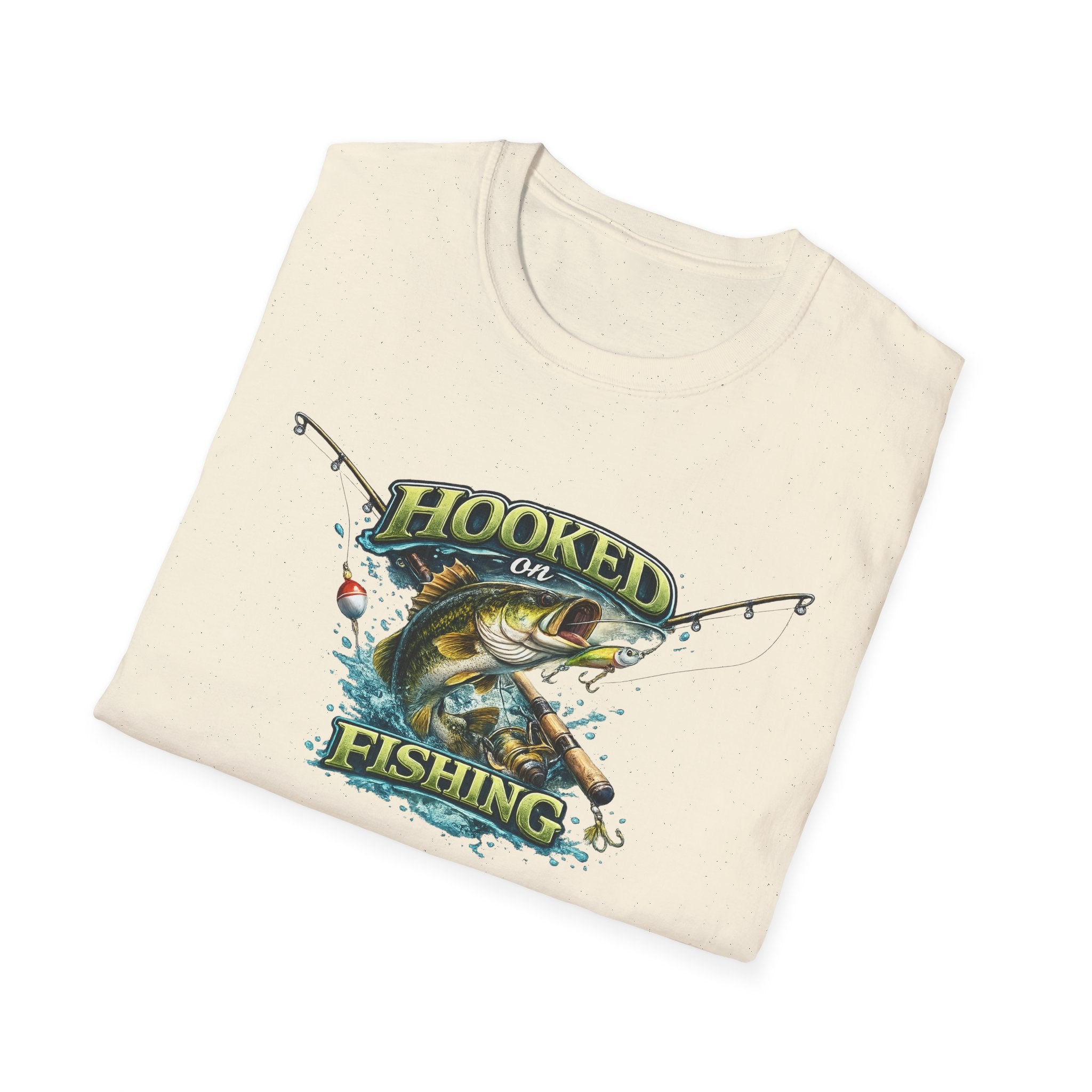 Hooked on Fishing T-Shirt Bass Fishing Graphic Tee for Anglers 8 colors 100% cotton