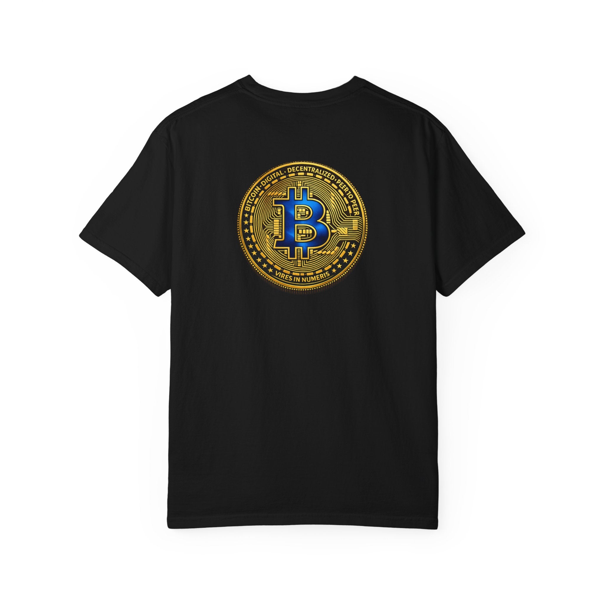 Blue and Gold Bitcoin Coin Back Print T-Shirt Crypto Decentralized Graphic Tee 5 colors 100% cotton