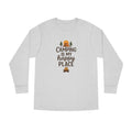Camping Is My Happy Place Long Sleeve Tee Campfire Trees Sun Outdoor Shirt 4 colors 100% cotton