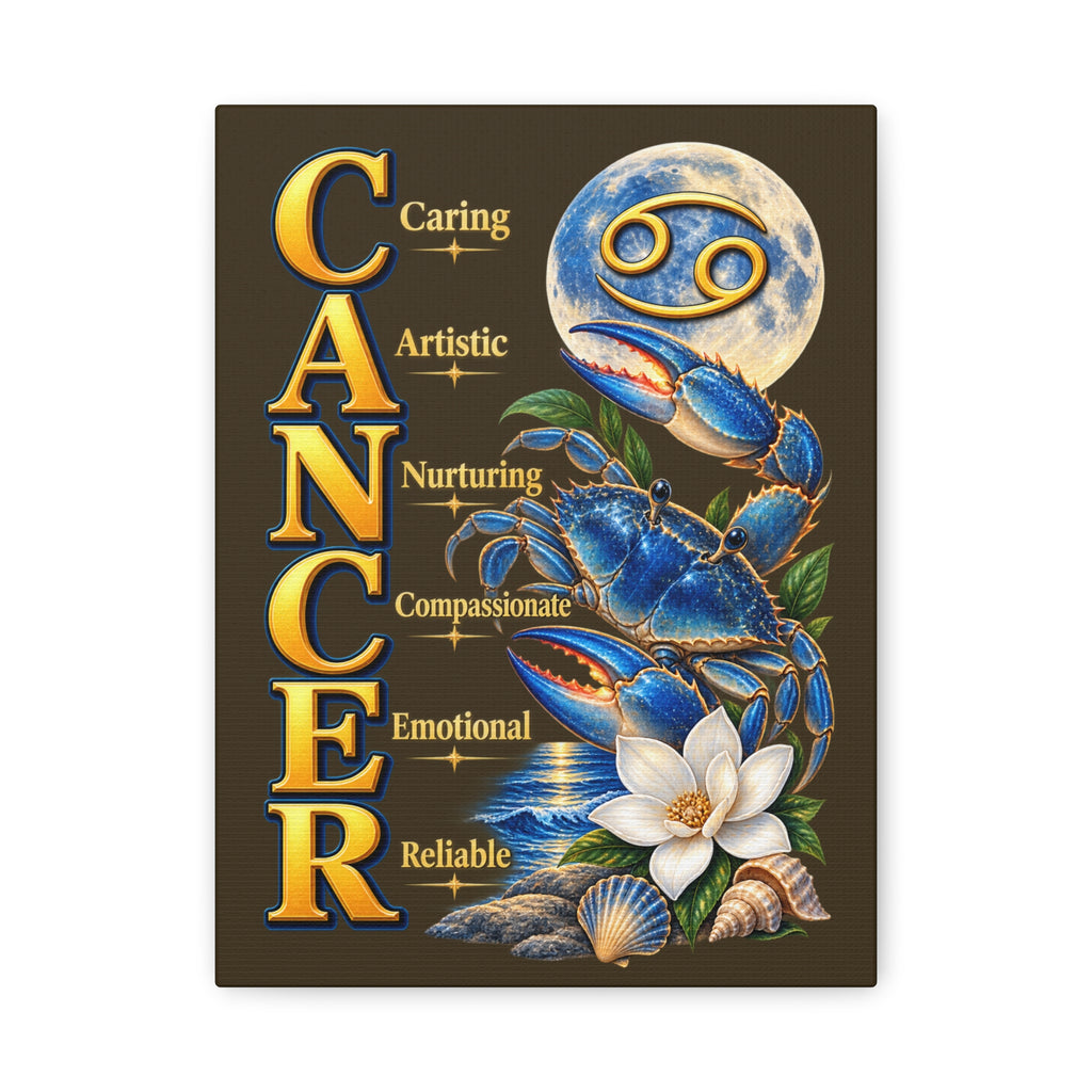 SatsandStripes.com Cancer Zodiac Canvas Wall Art – 9" x 12" Blue Crab Astrology Décor & Birthday Gift