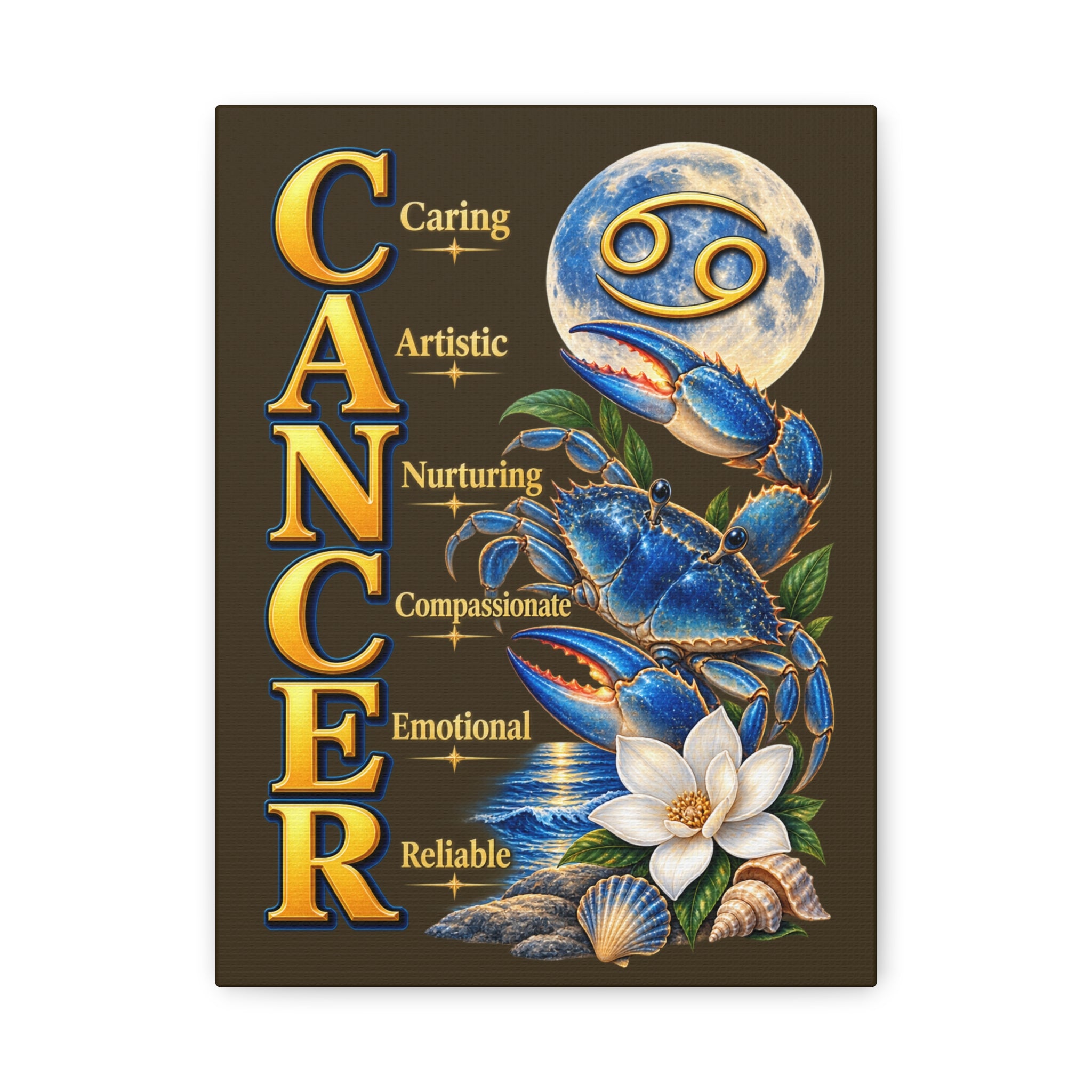 SatsandStripes.com Cancer Zodiac Canvas Wall Art – 9" x 12" Blue Crab Astrology Décor & Birthday Gift