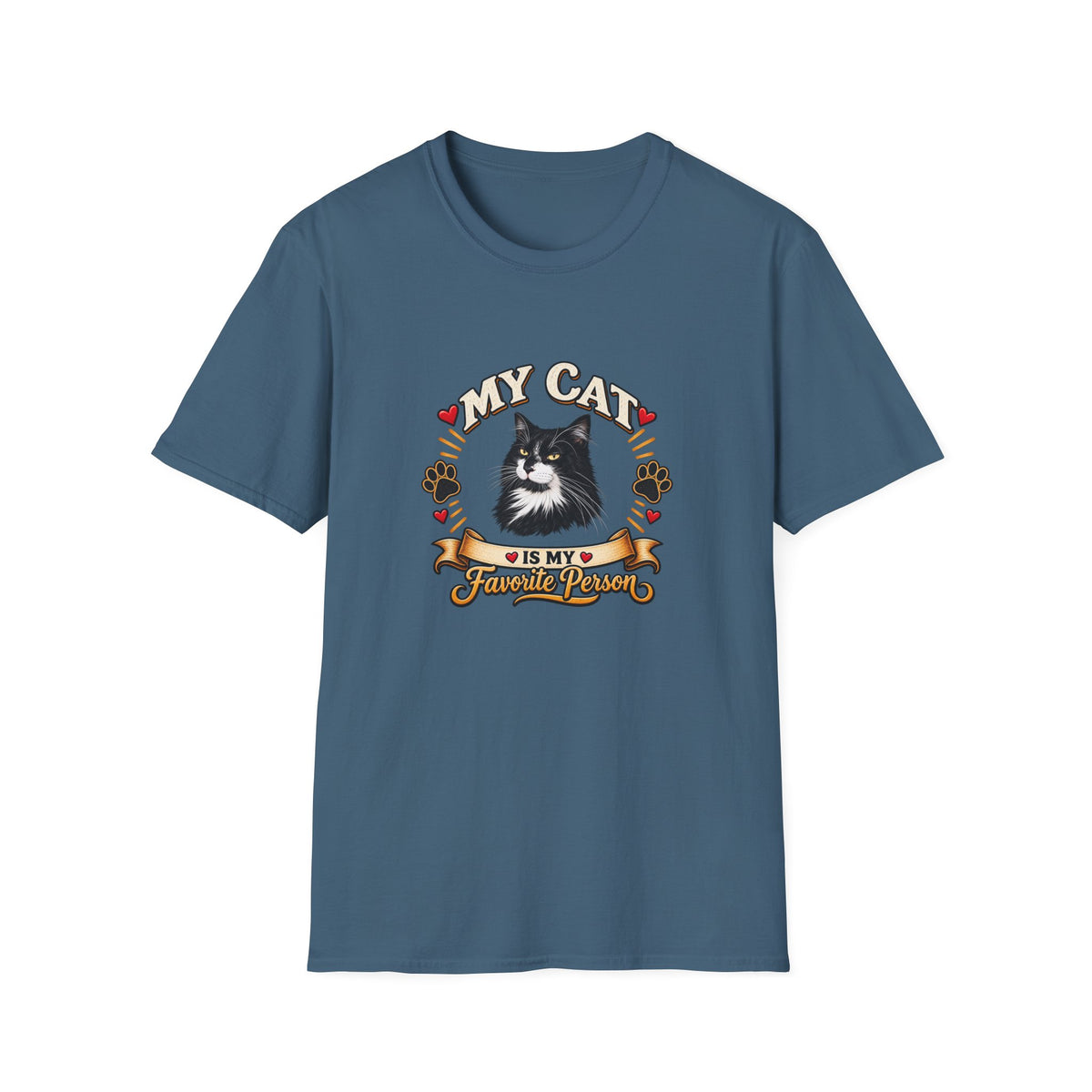 SatsandStripes.com My Cat Is My Favorite Person Personalized Softstyle® T-Shirt – Custom Pet Photo Cat Lover Shirt Version 2 Indigo Blue