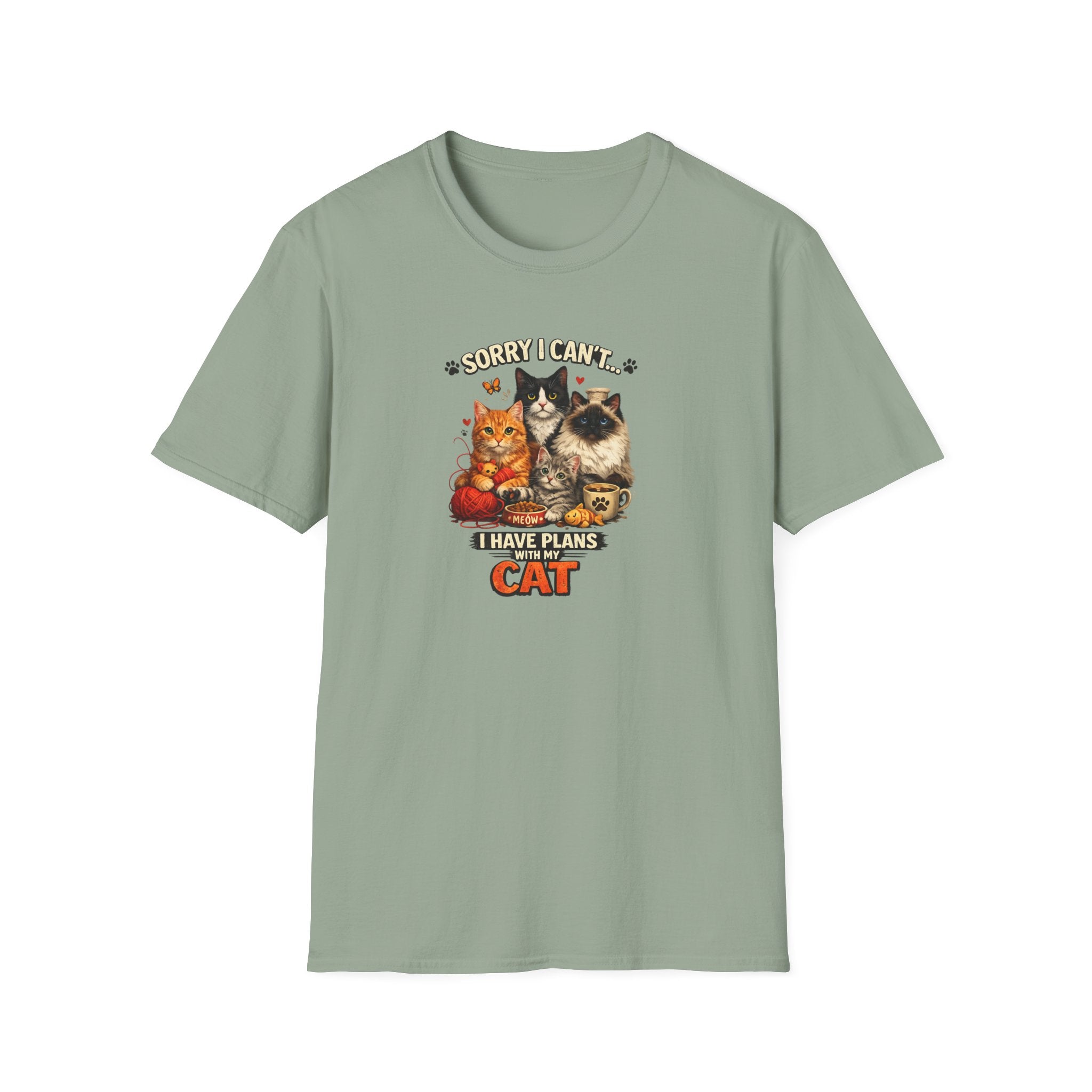 Sorry I Can't I Have Plans With My Cat T-Shirt Funny Cat Lover Tee Cat Mom Shirt Gift for Cat Owners 7 colors 100% cotton