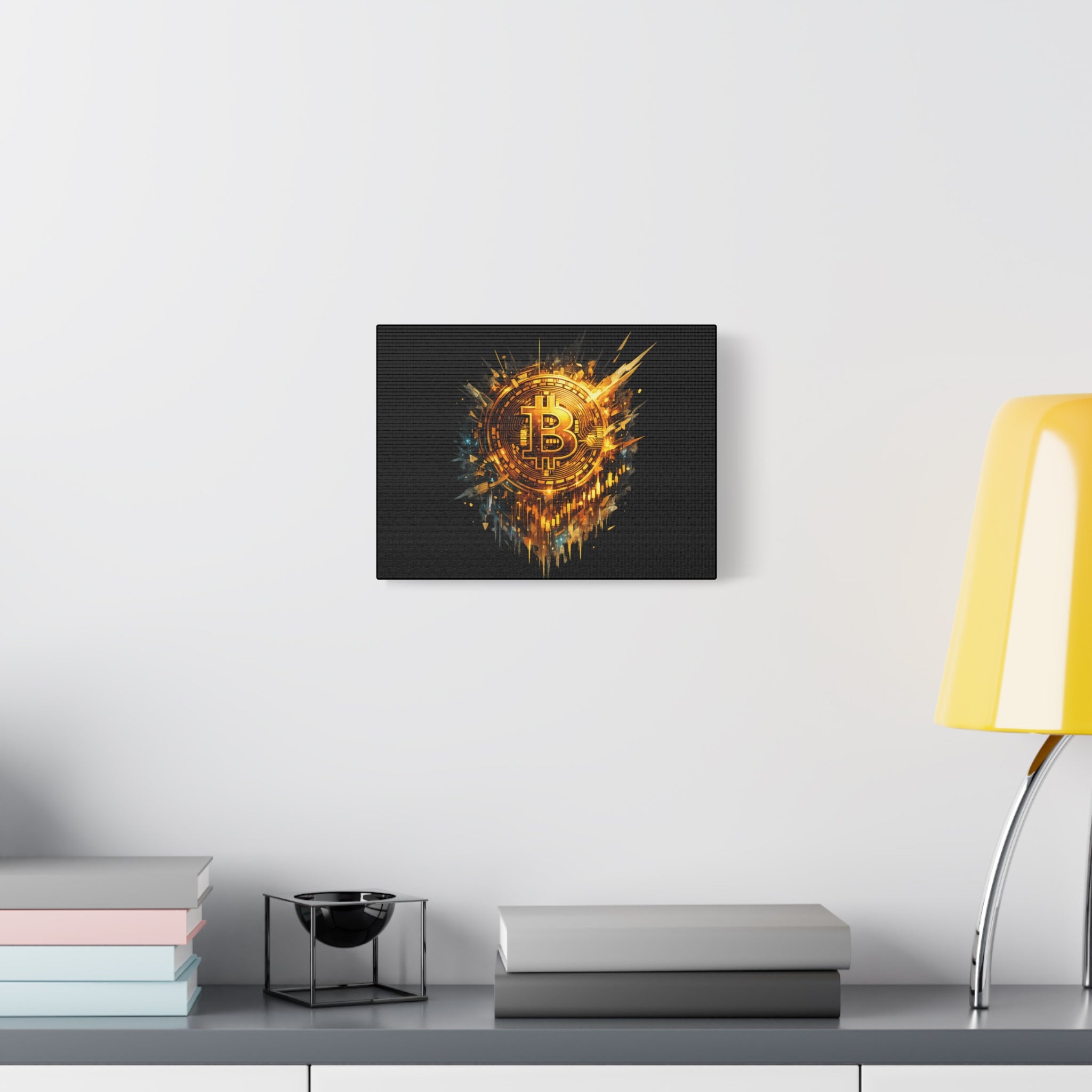 Bitcoin Wall Art Canvas Gold Bitcoin Artwork Crypto Wall Decor Modern Bitcoin Canvas Print Cryptocurrency Office Art 12 x 9