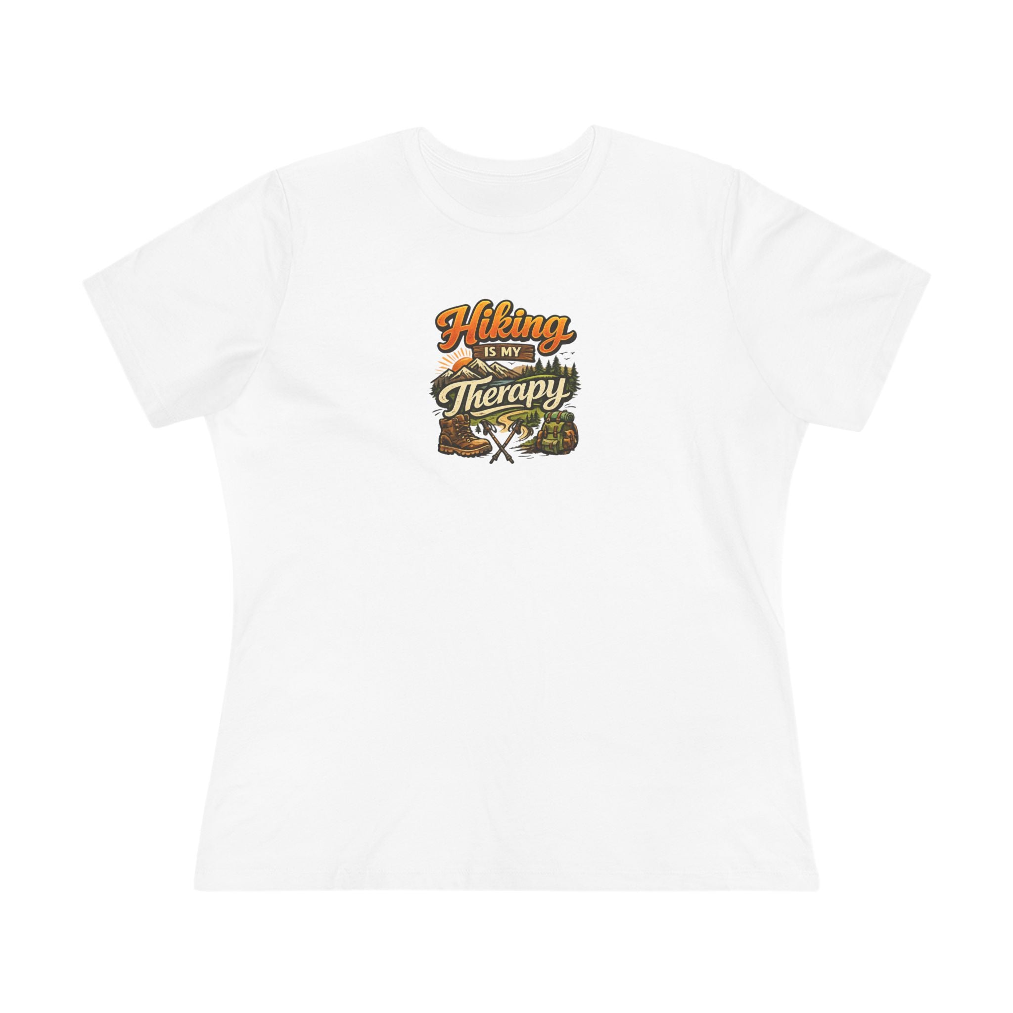 Sats and Stripes Hiking Is My Therapy Women's Shirt Funny Hiking Lover Tee  White