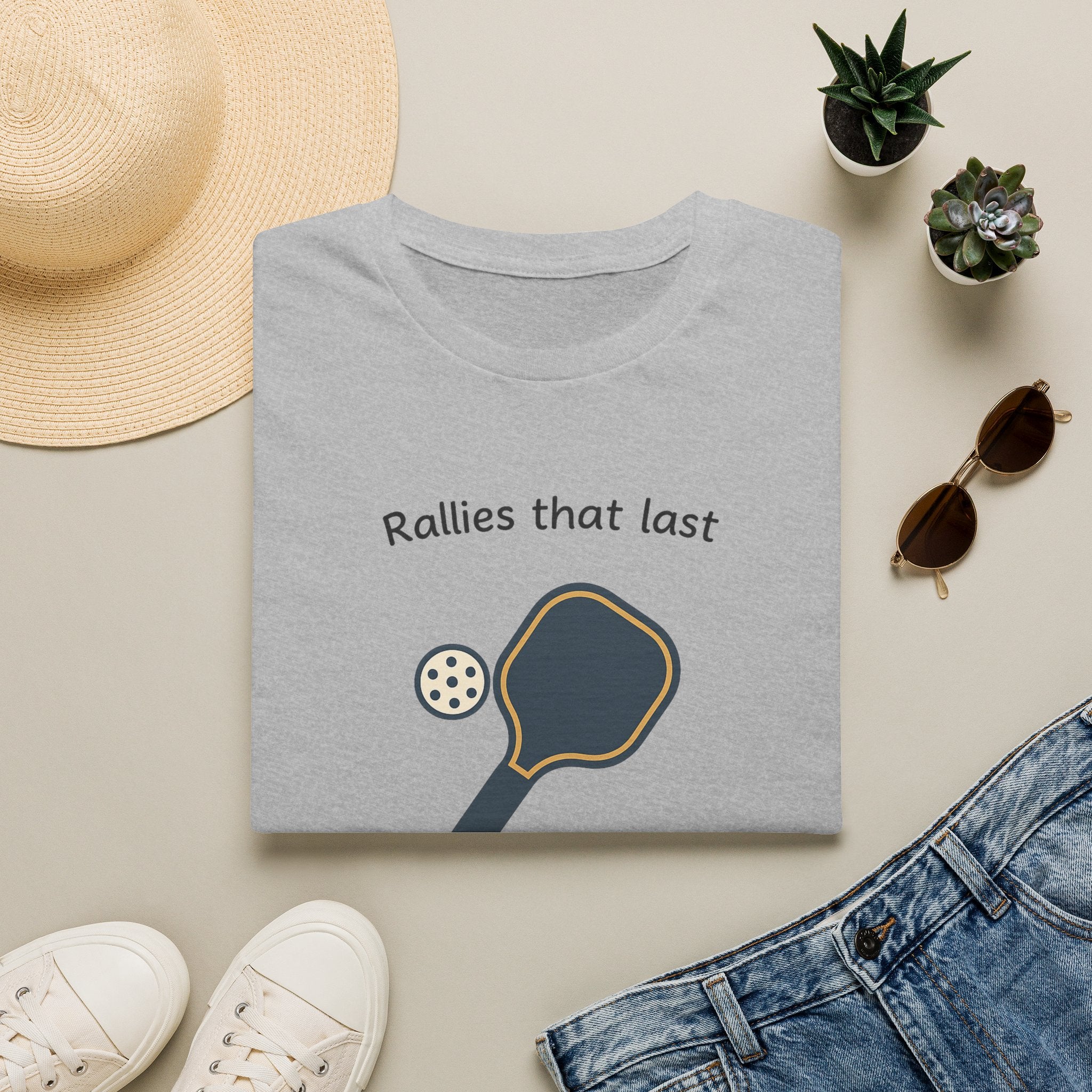 Sats and Stripes Pickleball Friends Forever T-Shirt Tee Rallies That Last Friendships That Last Longer Grey Folded