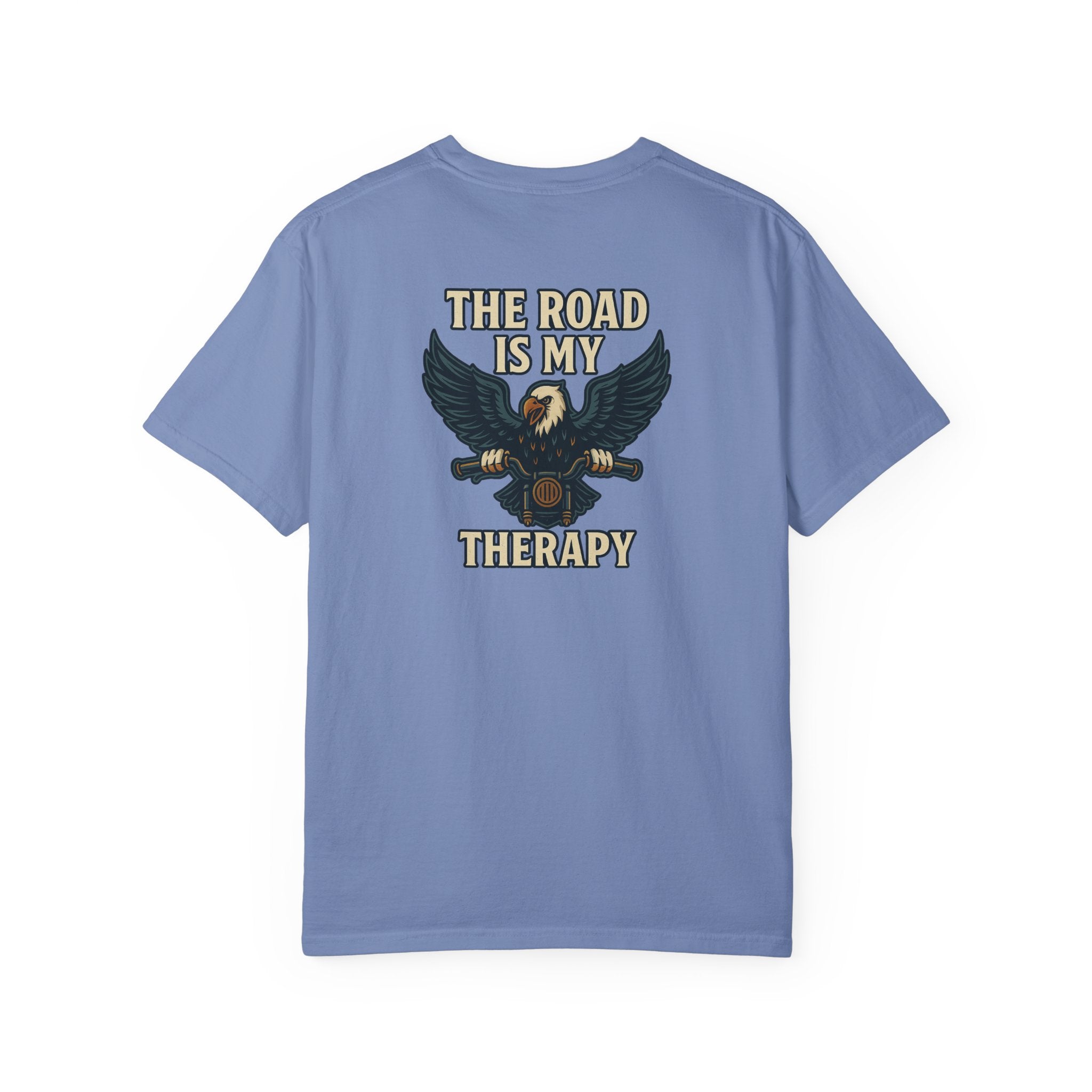 Sats and Stripes The Road is my Therapy T-shirt Harley Motorcycle Rider Tee Blue