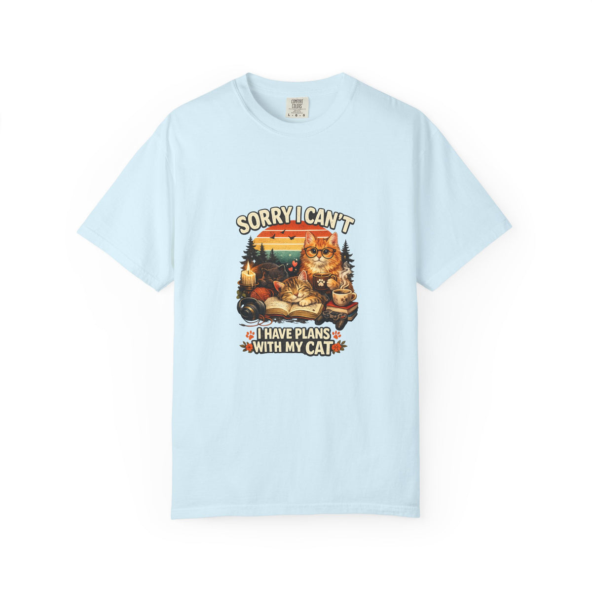 SatsandStripes.com Sorry I Can't I Have Plans With My Cat T-Shirt Funny Cat Lover Shirt Cat Mom Tee Gift for Cat Owners Light Blue