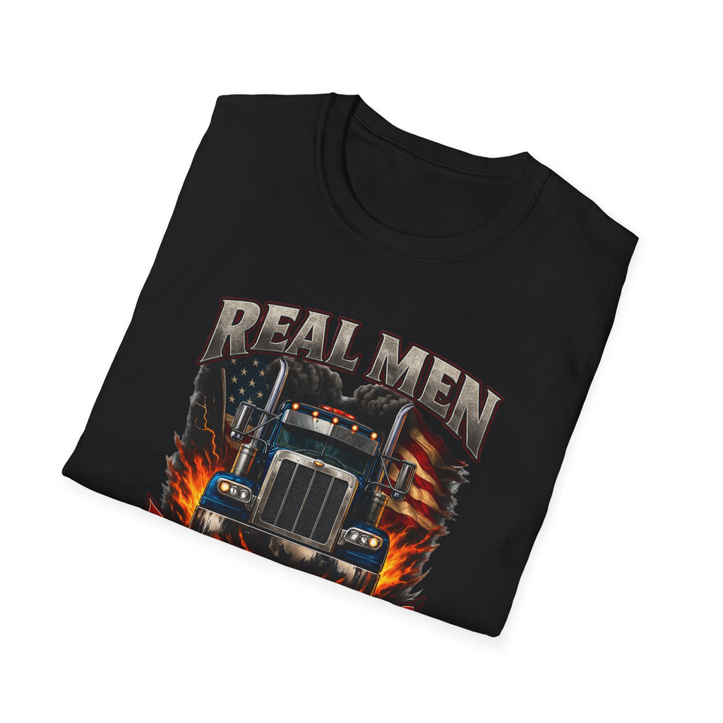 Real Men Drive Big Rigs Truck Driver T-Shirt Patriotic Semi Truck Tee for Truckers Funny Trucker Gift 4 colors 100% cotton
