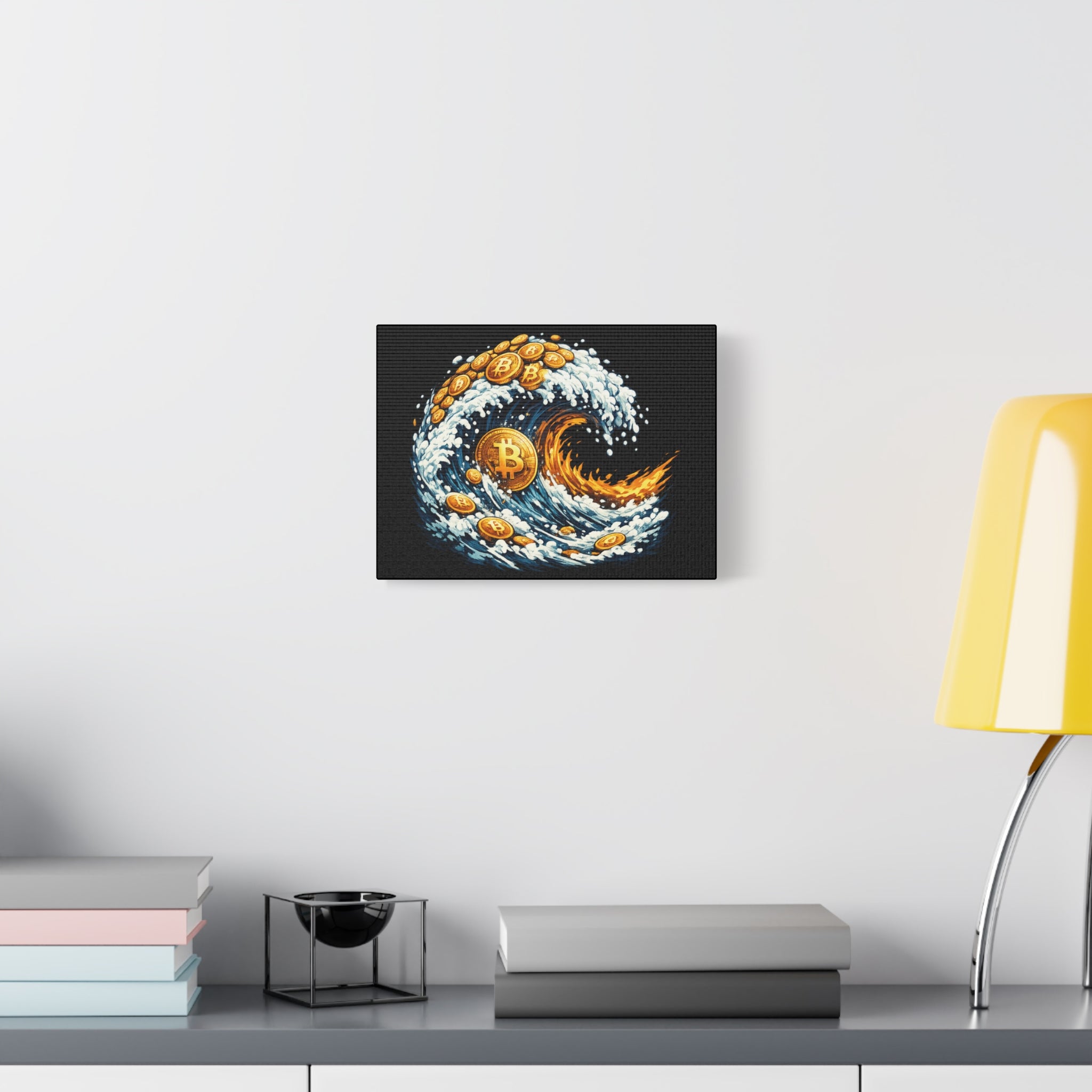 Bitcoin Wave Canvas Wall Art Crypto Tidal Wave Artwork Bitcoin Ocean Canvas Print Modern Crypto Art 12 x 9