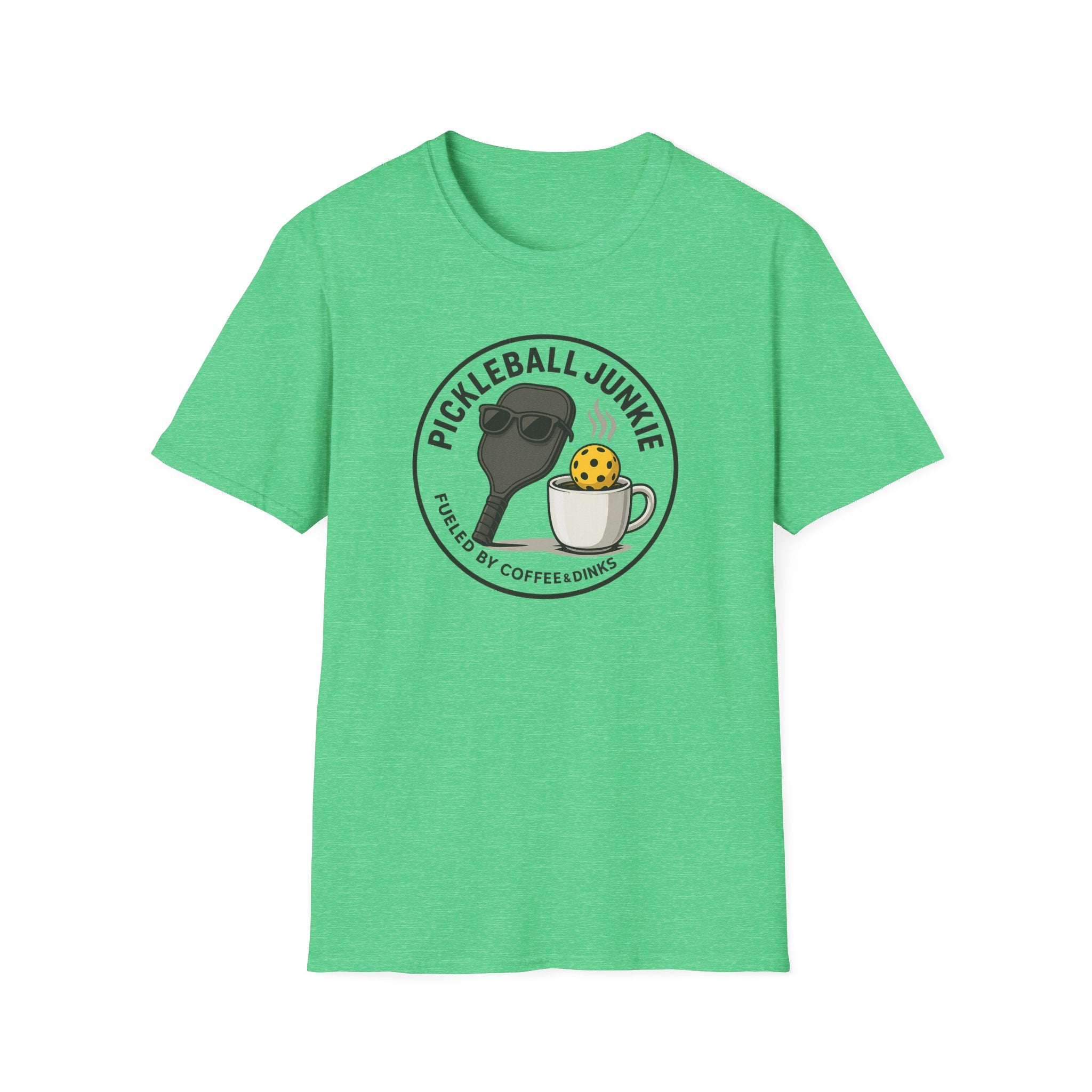 Sats and Stripes Pickleball Junkie Tee Fueled by Coffee & Dinks Irish Green