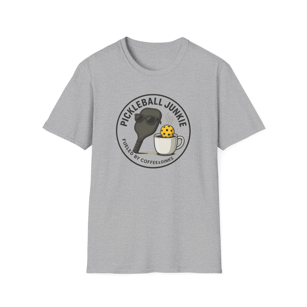 Sats and Stripes Pickleball Junkie Tee Fueled by Coffee & Dinks Grey