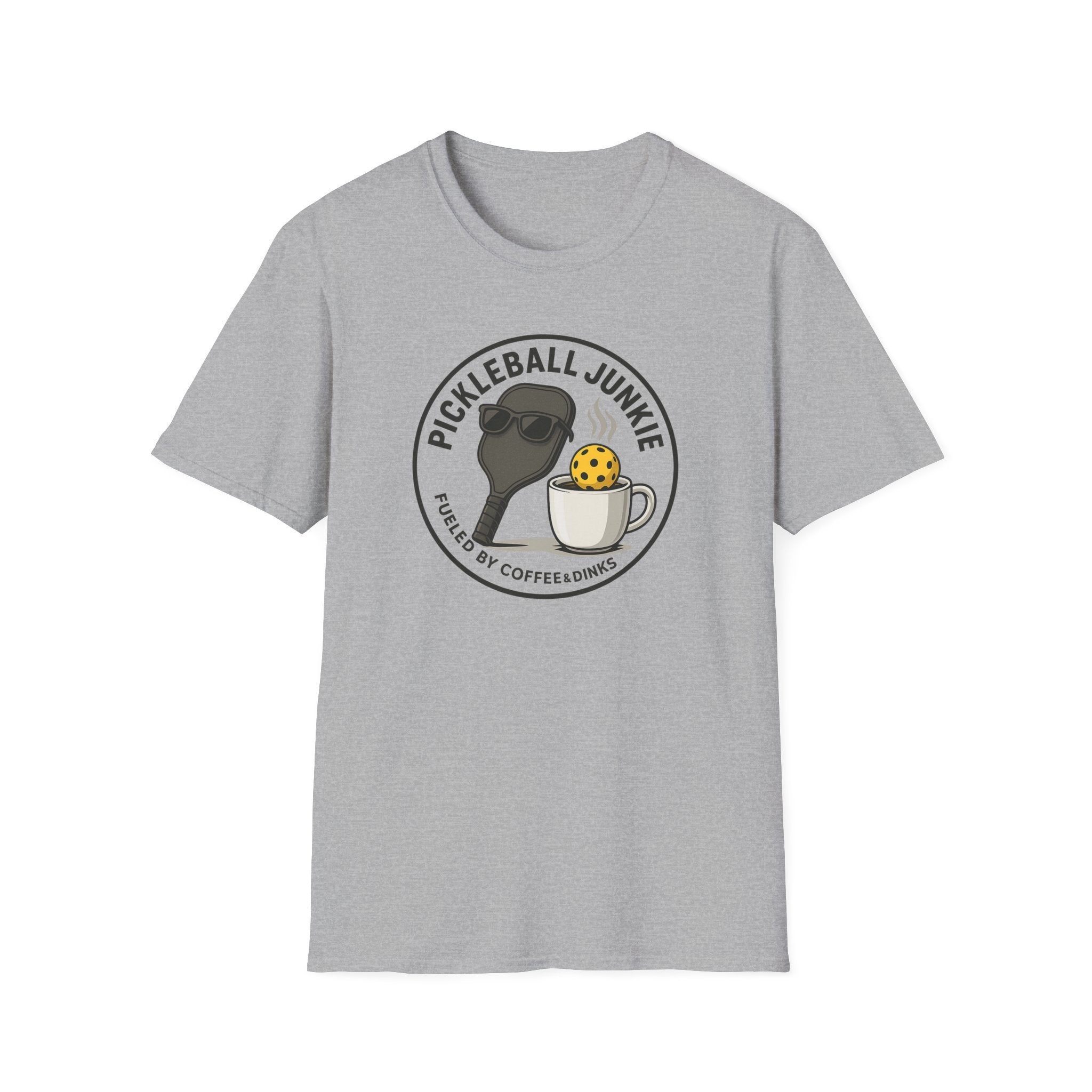 Sats and Stripes Pickleball Junkie Tee Fueled by Coffee & Dinks Grey