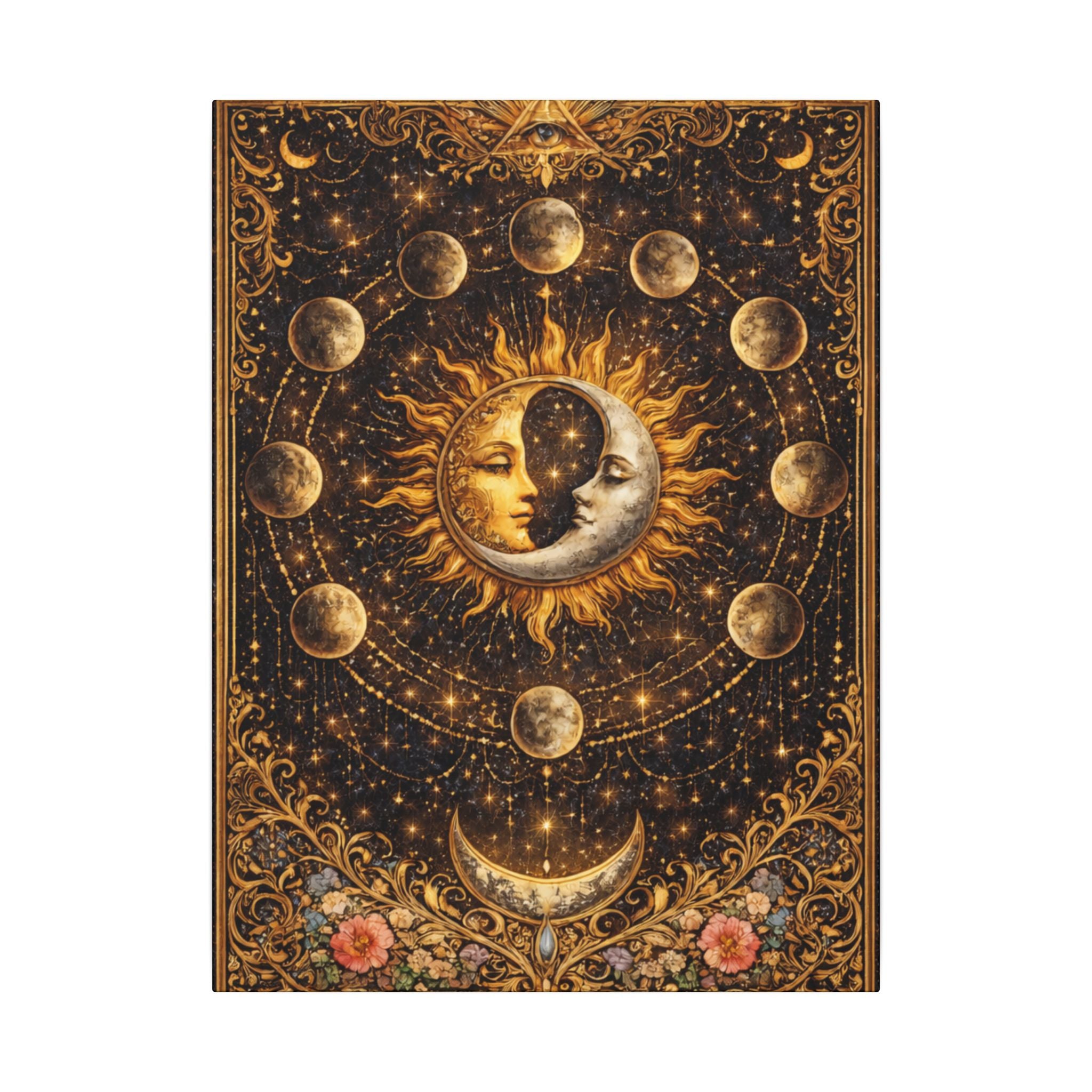 Celestial Moon Phase Canvas Wall Art Sun Moon Wall Decor Boho Celestial Canvas Mystic Astrology Art Spiritual Home Decor 18" x 24"